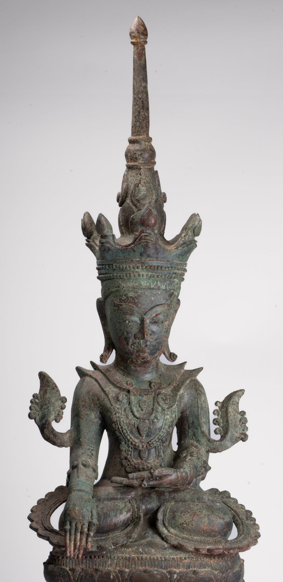 Antique Burmese Style Bronze Shan Enlightenment Seated Buddha Statue - 100cm/40"