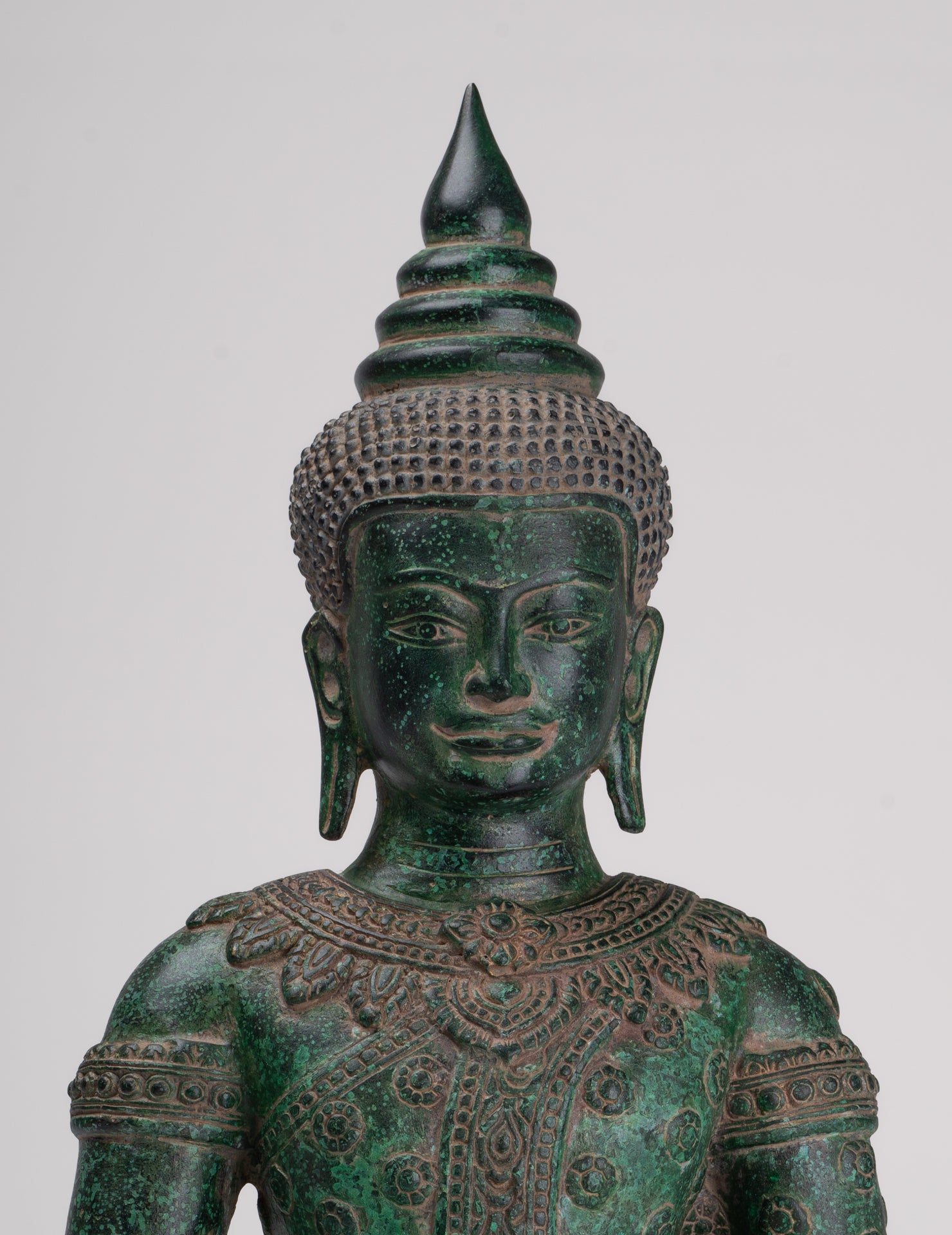 Buddha Statue - Antique Khmer Style Bronze Seated Amitabha Meditation Buddha Statue - 37cm/15"