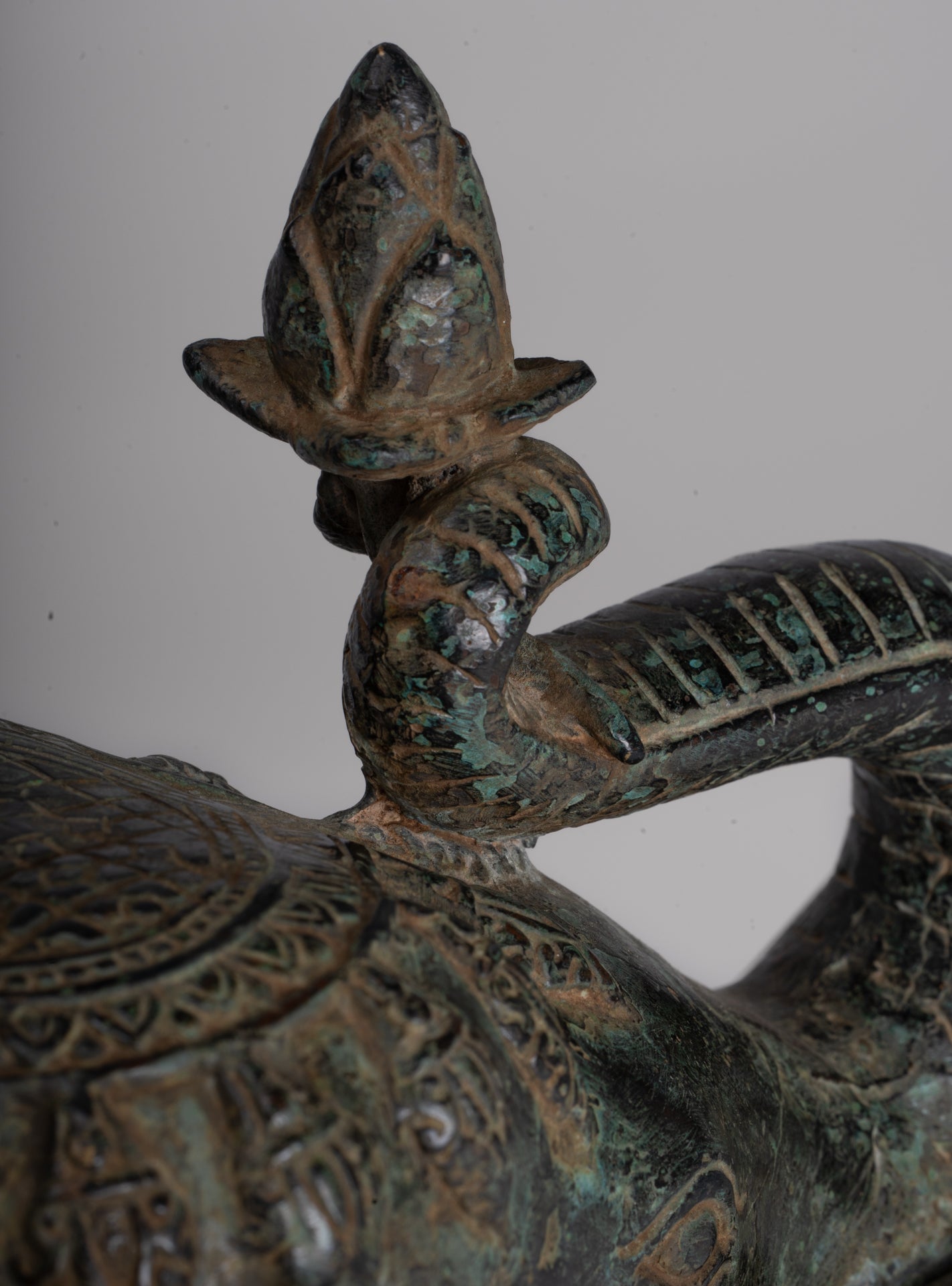 Antique Khmer Style Bronze Trumpeting Elephant Statue - 25cm/10" Tall