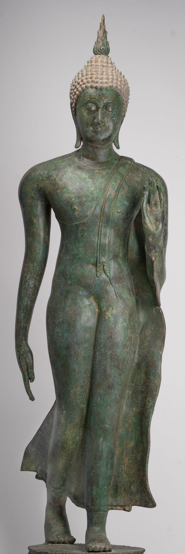Large Antique Thai Style Sukhothai Bronze Teaching Walking Buddha Statue - 147cm/59"