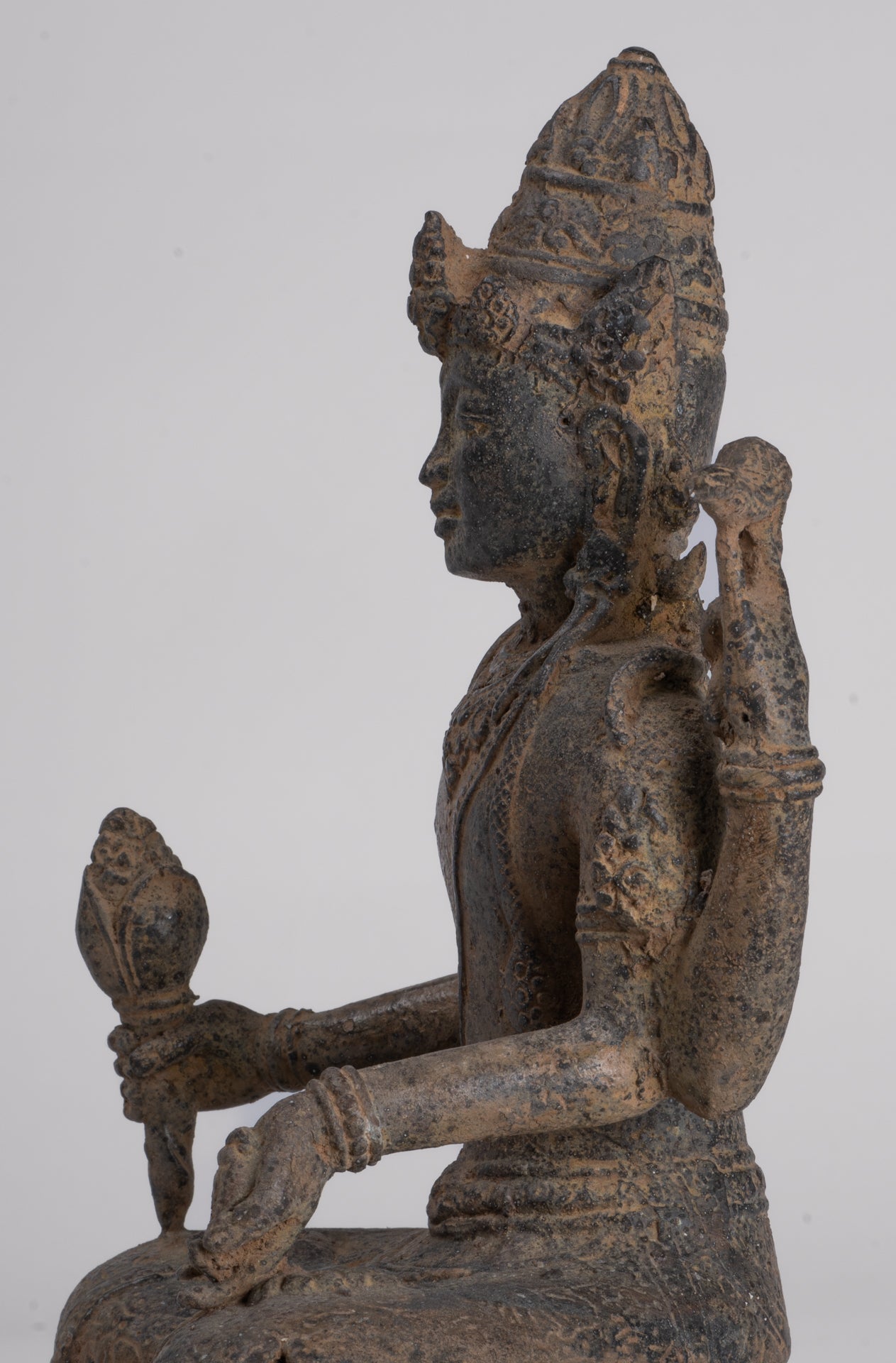 Vishnu - Antique Java Style Indonesian Majapahit Seated Bronze Vishnu Statue - 25cm/10"