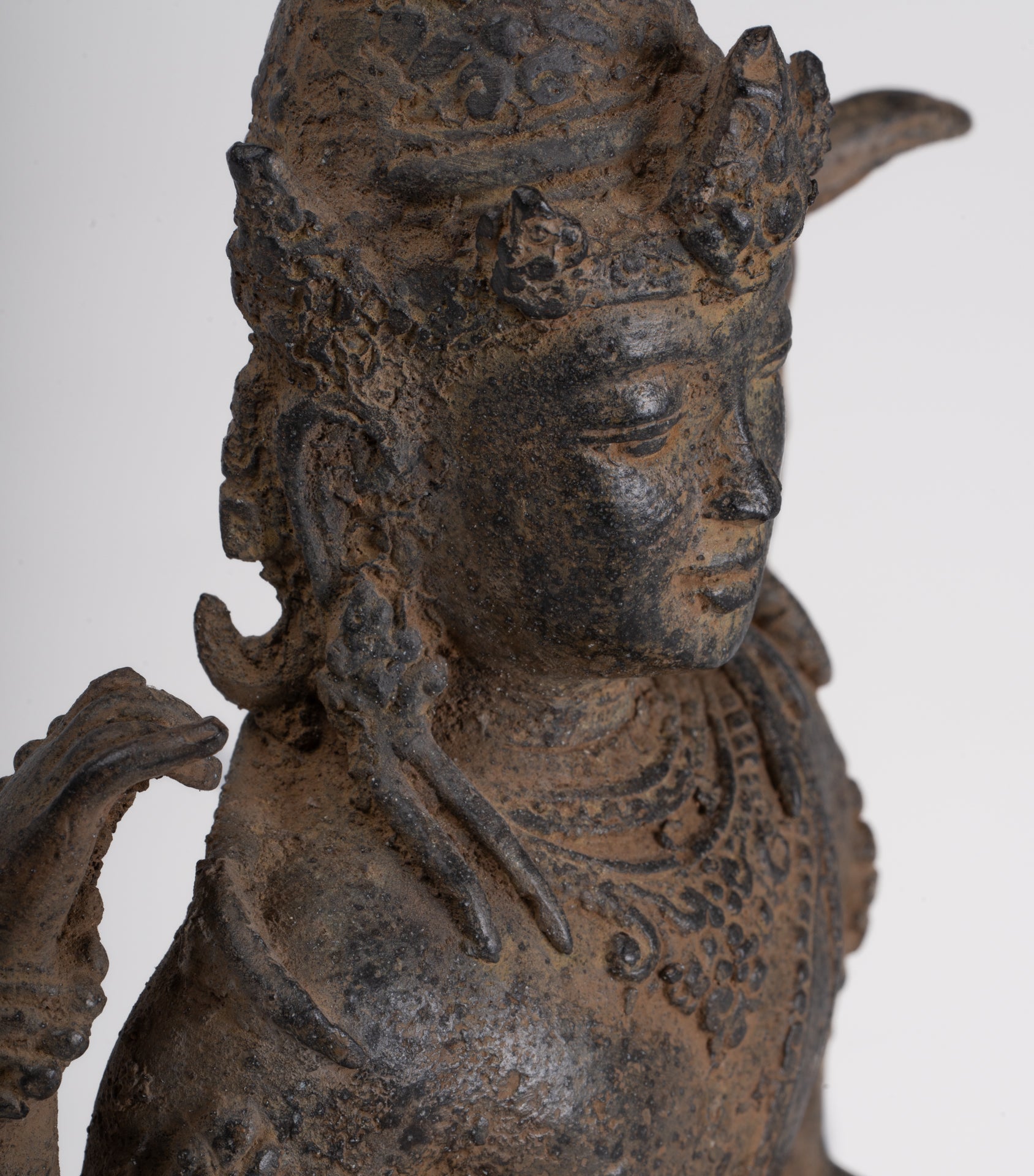 Vishnu - Antique Java Style Indonesian Majapahit Seated Bronze Vishnu Statue - 25cm/10"