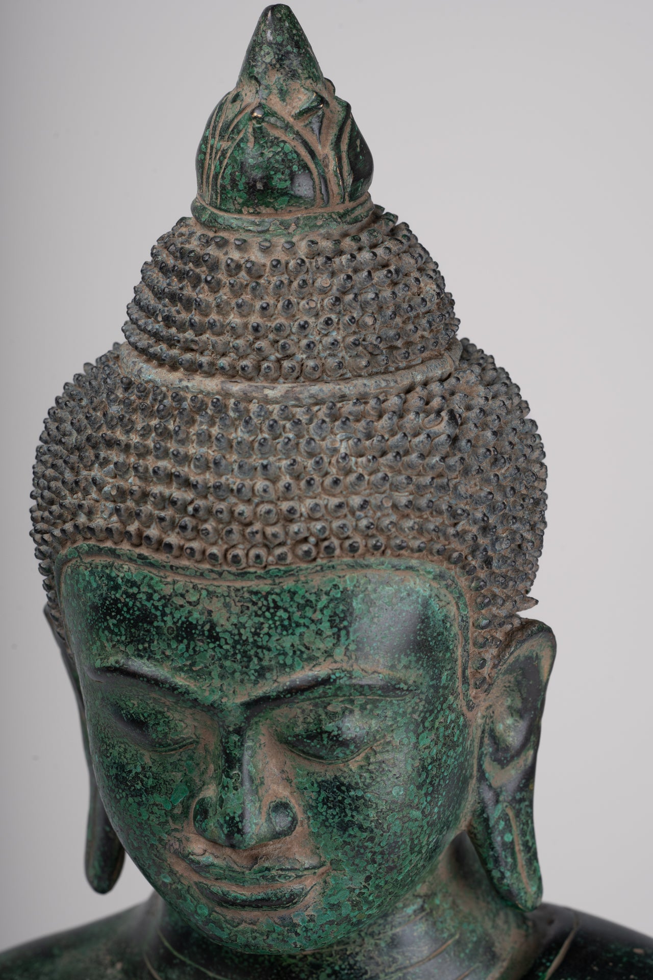 Buddha Statue - Antique Khmer Style Bronze Enthroned Teaching Buddha Statue - 47cm/19"