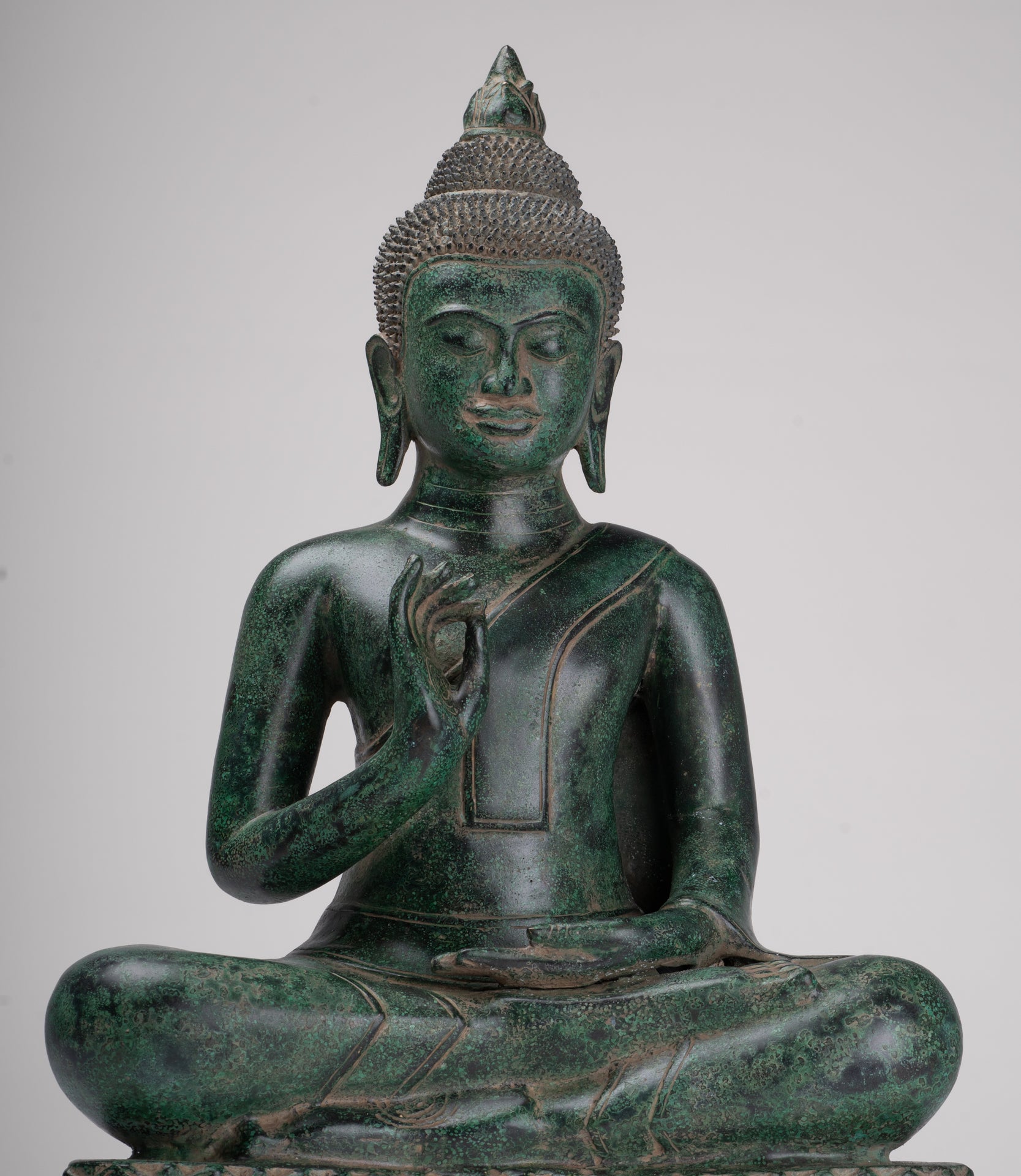 Buddha Statue - Antique Khmer Style Bronze Enthroned Teaching Buddha Statue - 47cm/19"