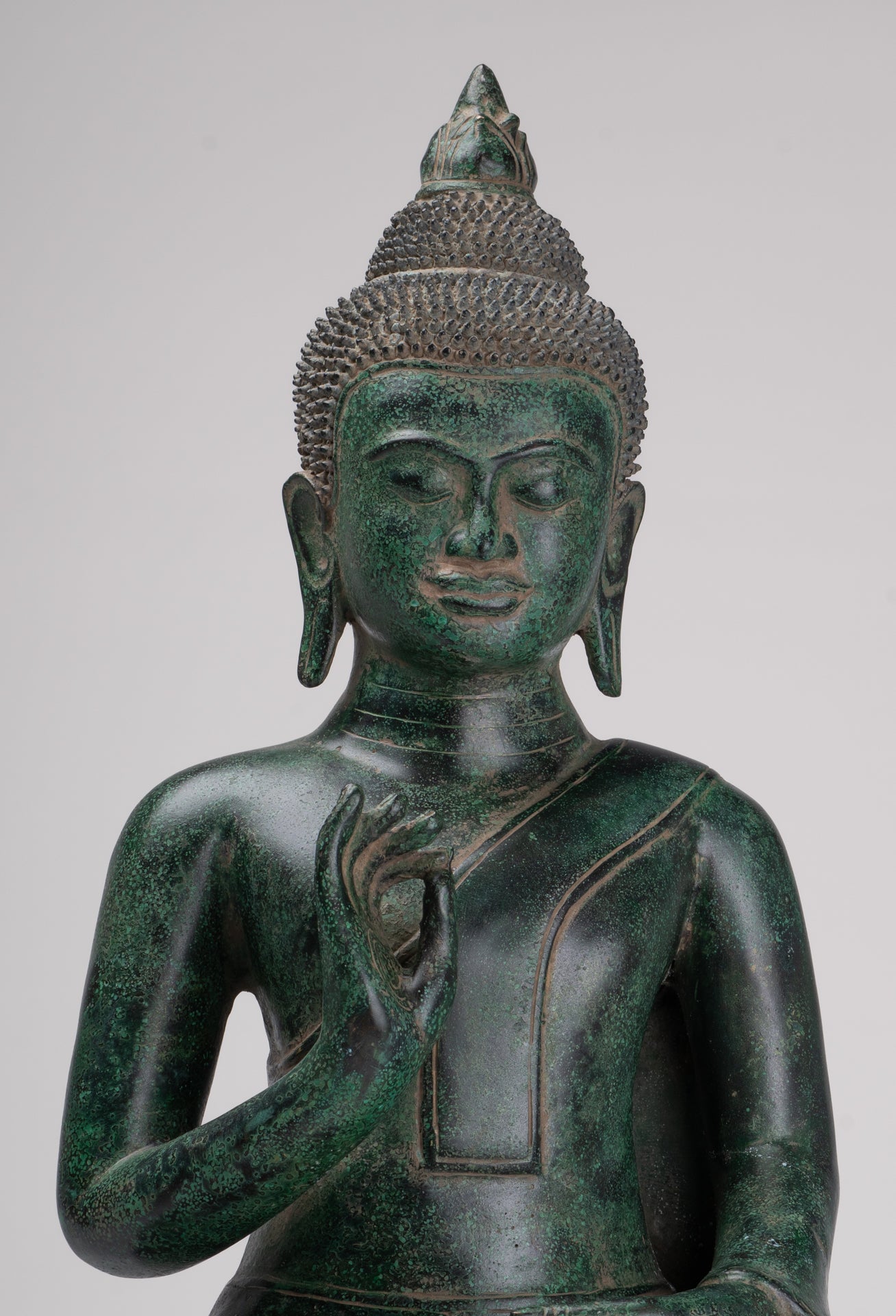 Buddha Statue - Antique Khmer Style Bronze Enthroned Teaching Buddha Statue - 47cm/19"
