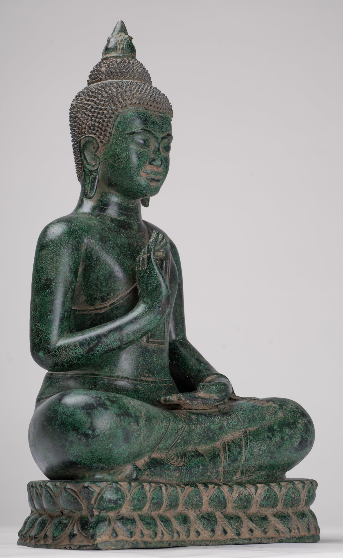 Buddha Statue - Antique Khmer Style Bronze Enthroned Teaching Buddha Statue - 47cm/19"