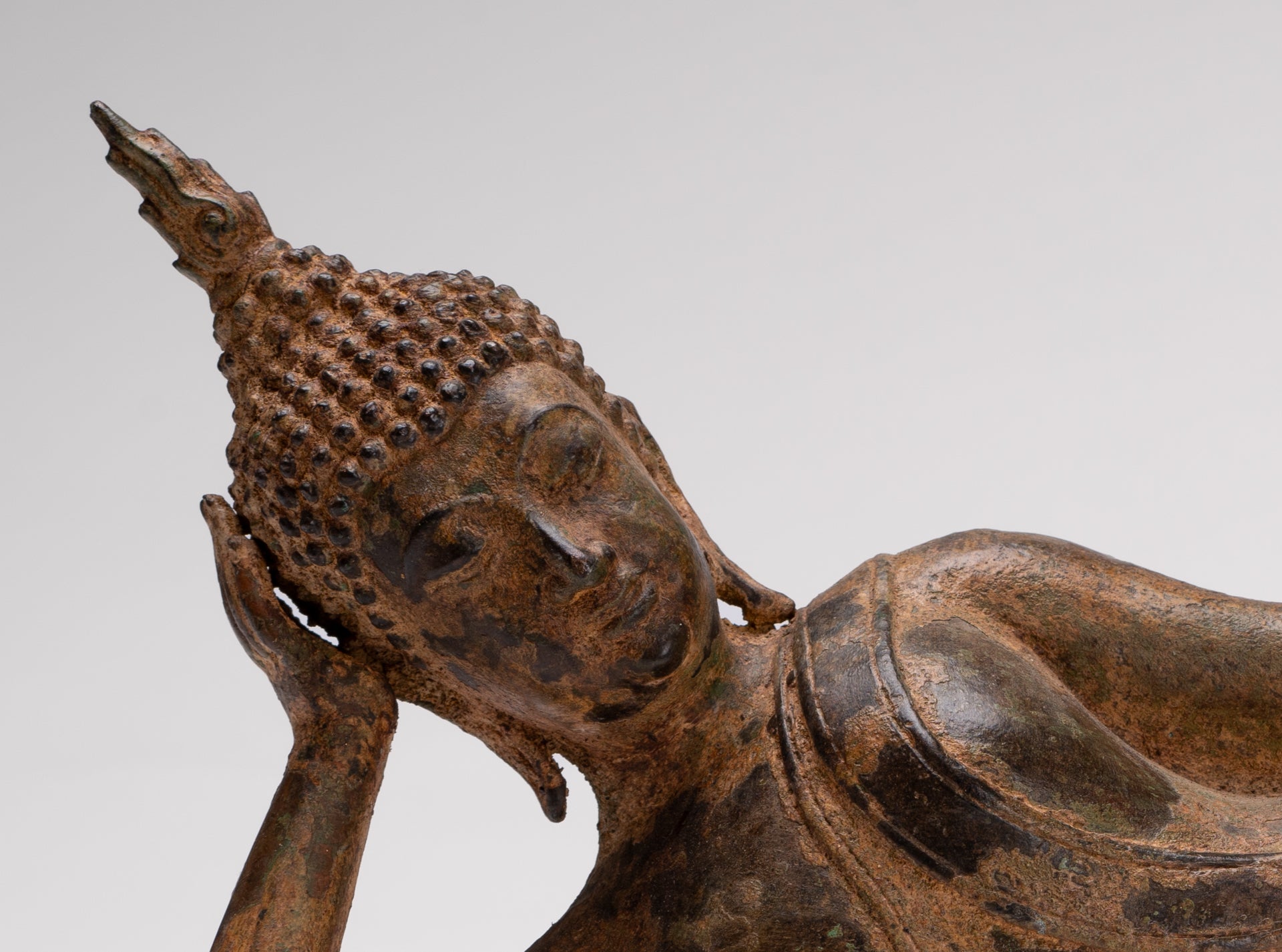 Buddha Statue - Antique Thai Style Bronze Sukhothai Reclining Nirvana Buddha Statue - 43cm/17"