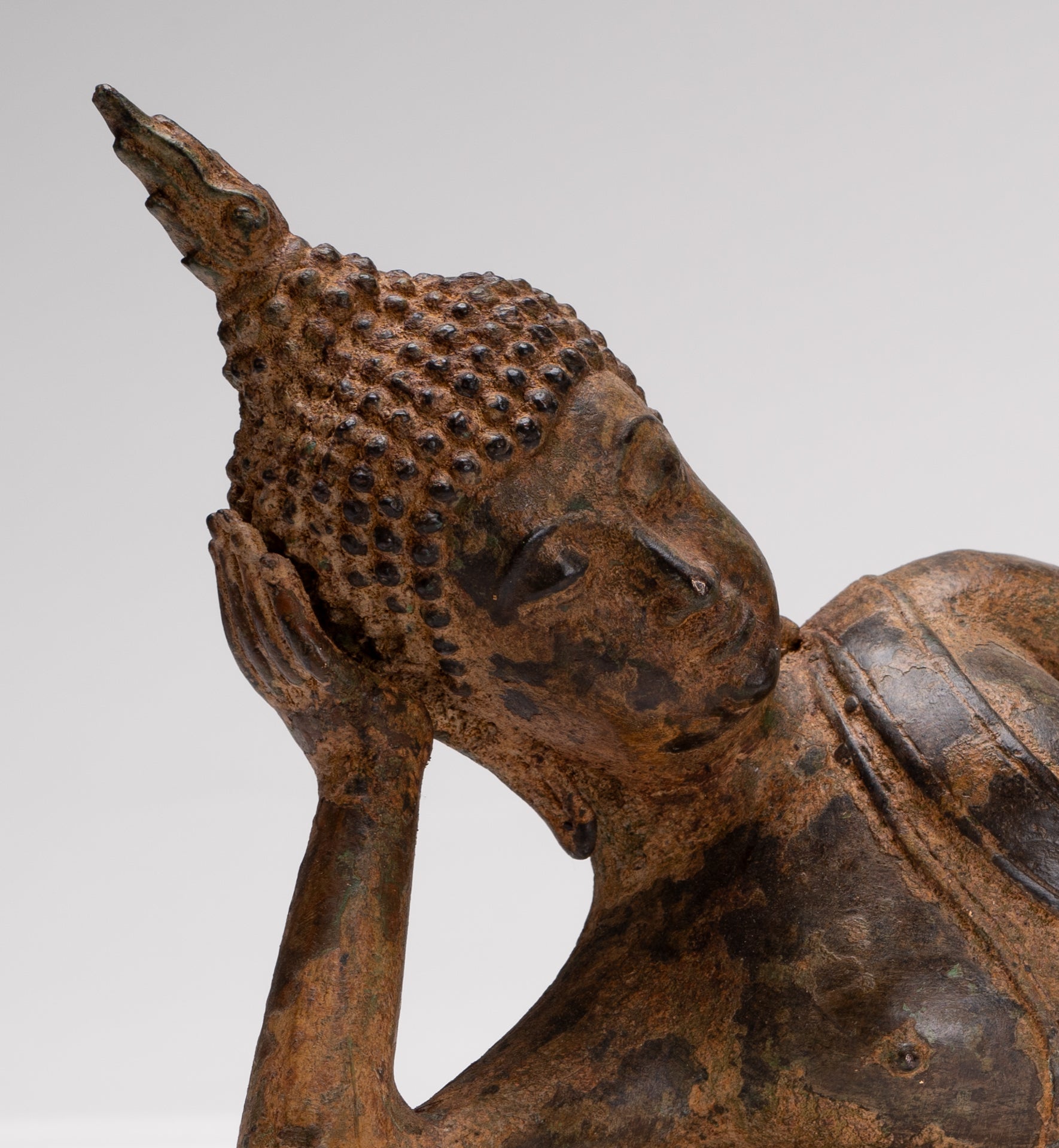 Buddha Statue - Antique Thai Style Bronze Sukhothai Reclining Nirvana Buddha Statue - 43cm/17"