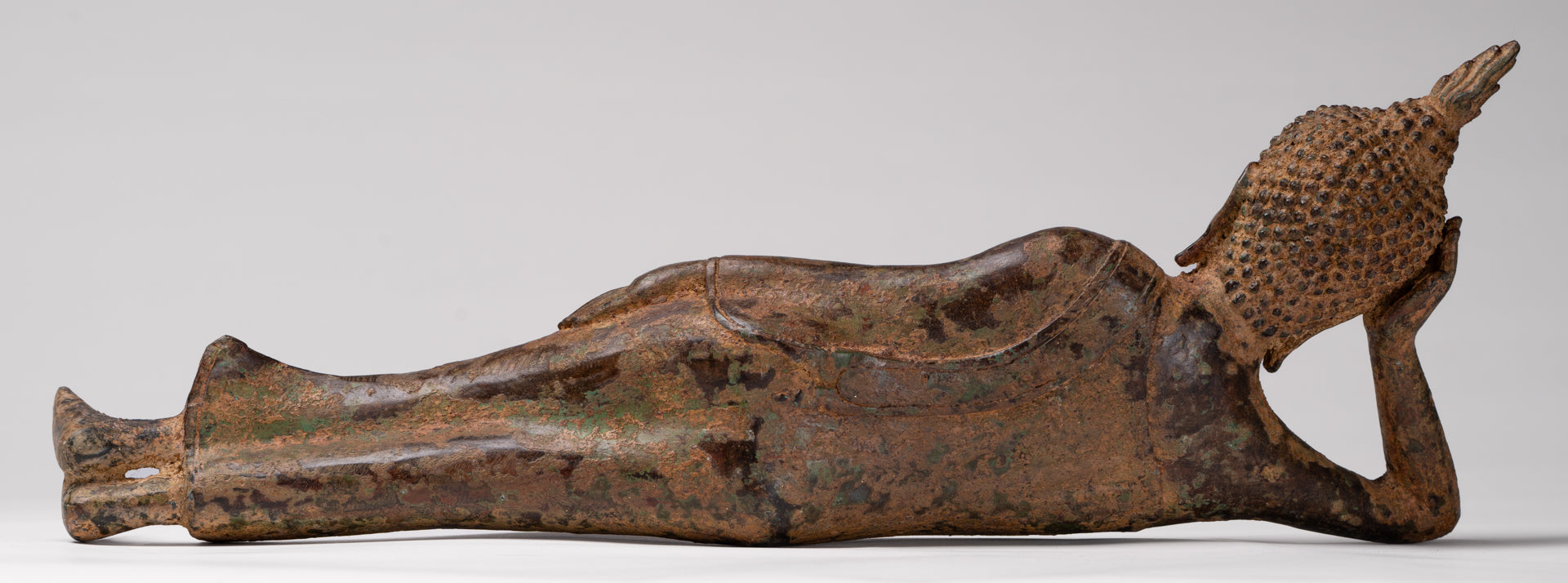 Buddha Statue - Antique Thai Style Bronze Sukhothai Reclining Nirvana Buddha Statue - 43cm/17"