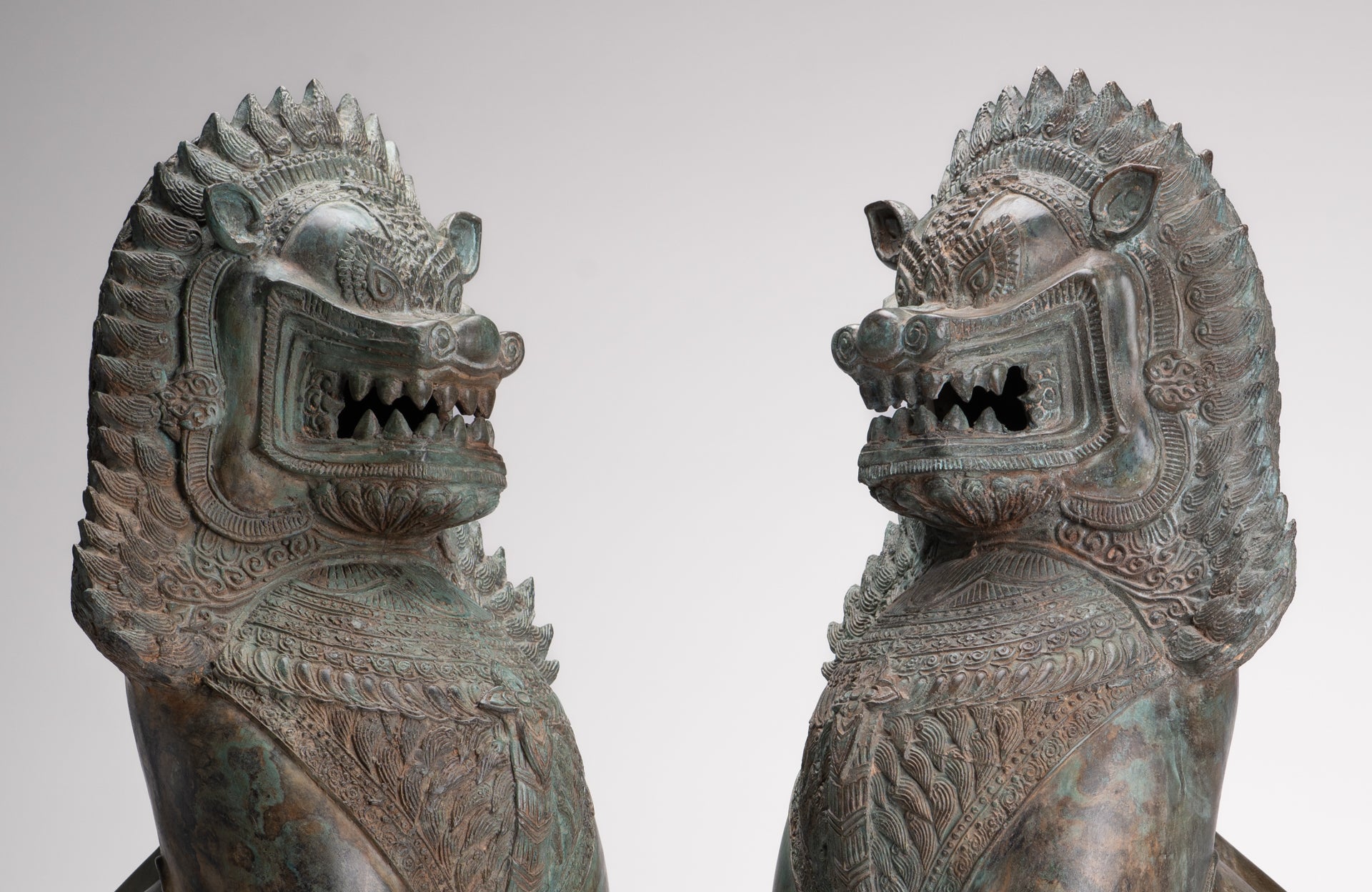 Temple Lion - Antique Thai Style Bronze Standing Singha Temple Guardians or Lions - 61cm/24" (Pair)