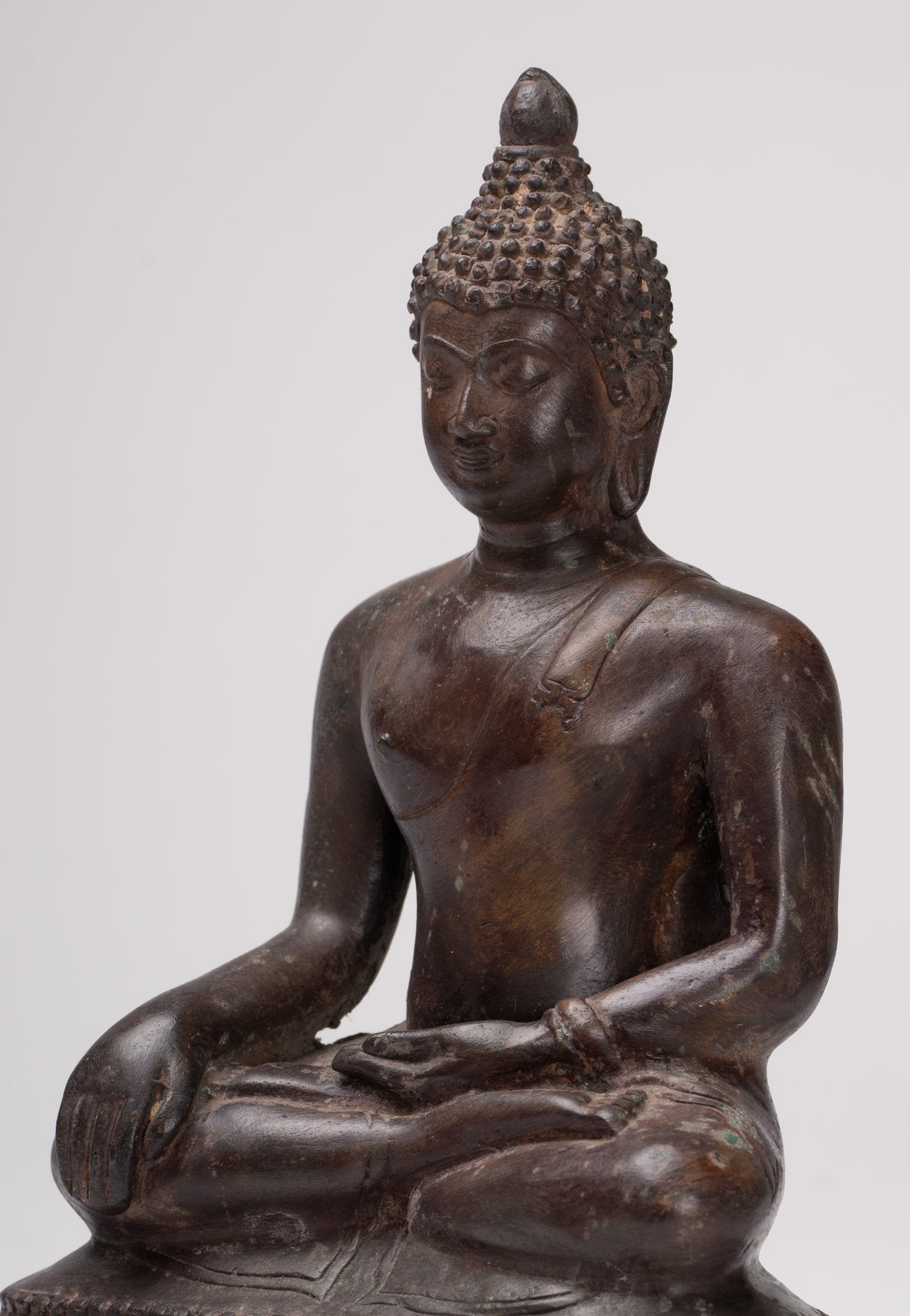 Buddha Statue - Antique Thai Style Bronze Chiang Saen Enlightenment Buddha Statue - 24cm/10"