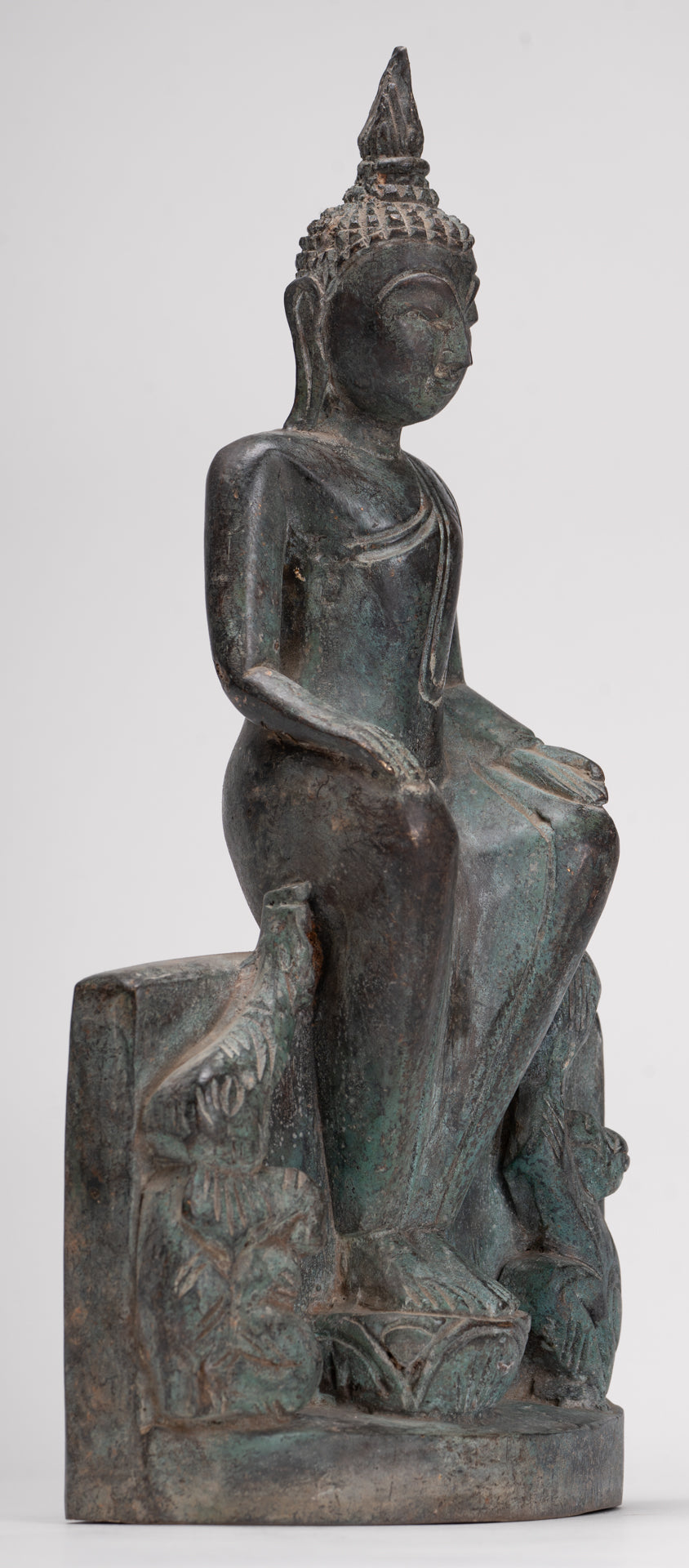 Buddha Statue - Seated Antique Laos Style Bronze Wednesday Evening Buddha - 32cm/13"