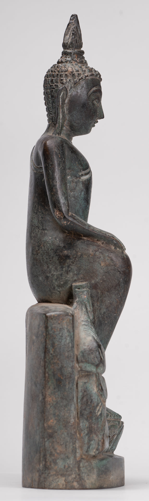 Buddha Statue - Seated Antique Laos Style Bronze Wednesday Evening Buddha - 32cm/13"