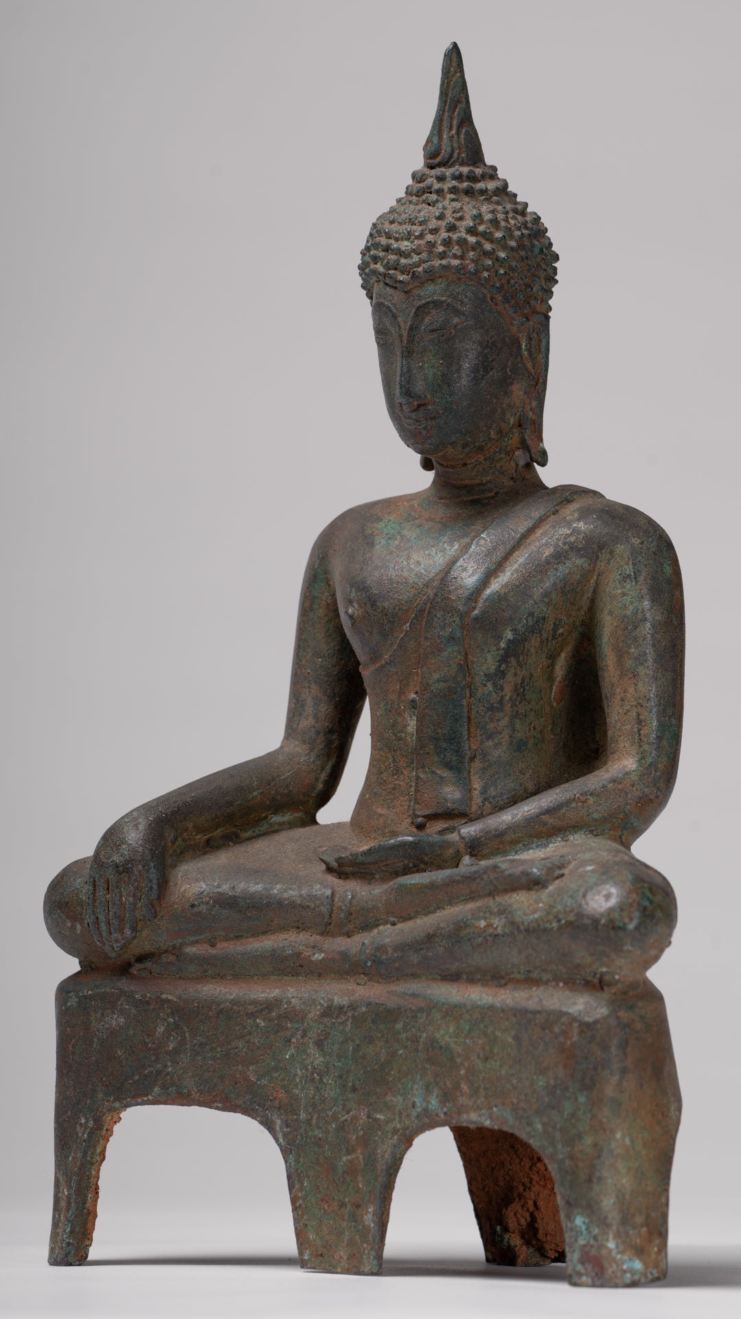 Buddha Statue - Antique Ayutthaya Style Seated Enlightenment Buddha Statue - 23cm/9"