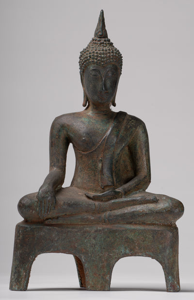 Buddha Statue - Antique Ayutthaya Style Seated Enlightenment Buddha Statue - 23cm/9"