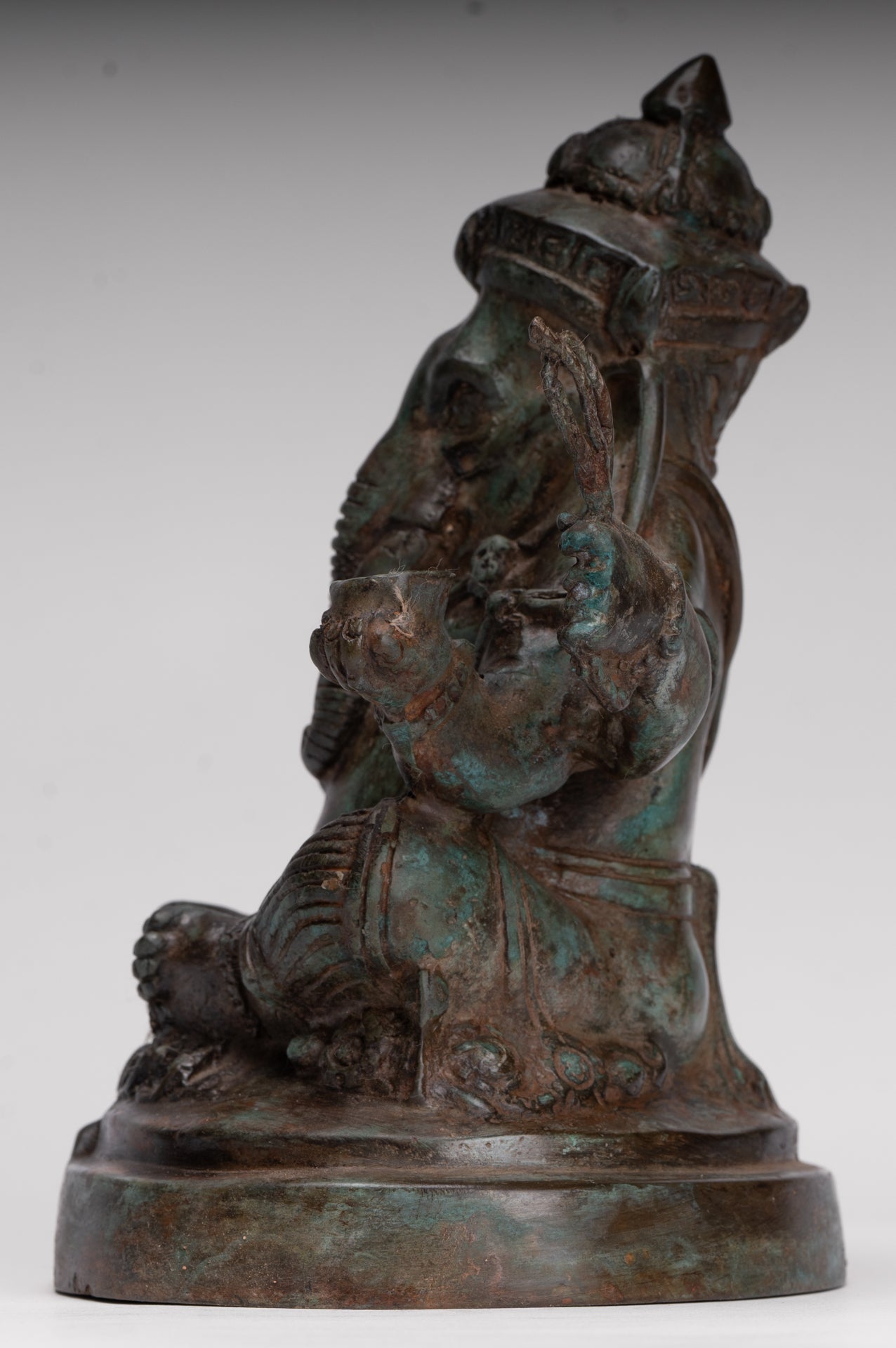 Ganesha Statue - Antique Thai Style Bronze Seated 4-Arm Ganesha Statue - 20cm/8"