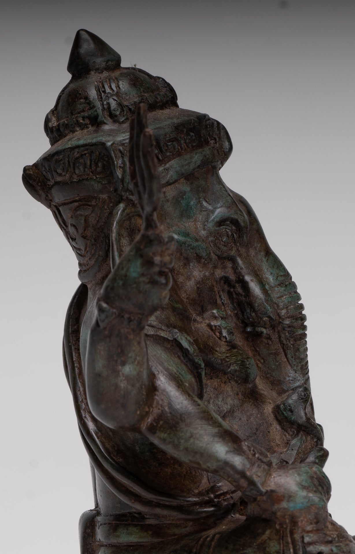 Ganesha Statue - Antique Thai Style Bronze Seated 4-Arm Ganesha Statue - 20cm/8"