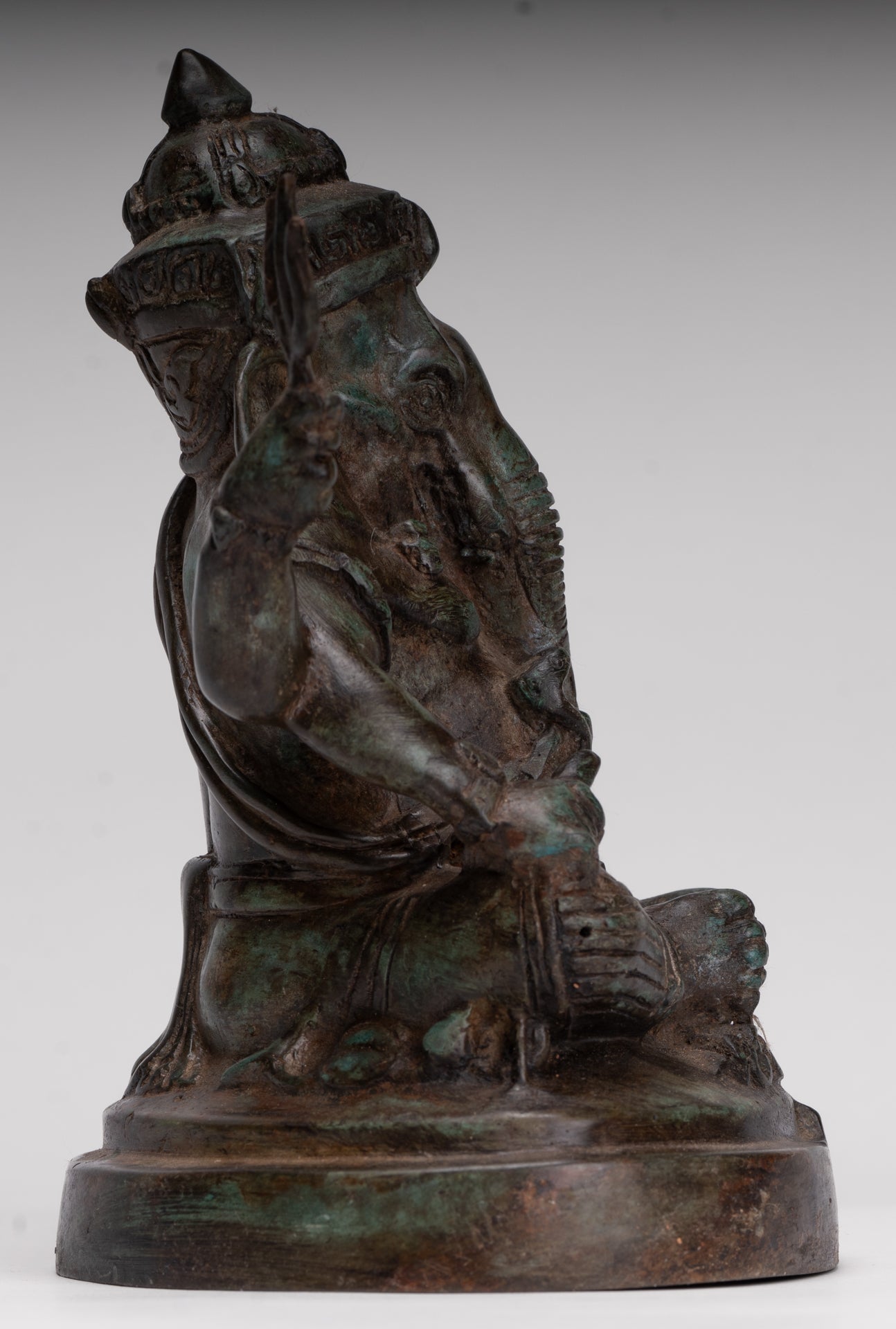 Ganesha Statue - Antique Thai Style Bronze Seated 4-Arm Ganesha Statue - 20cm/8"