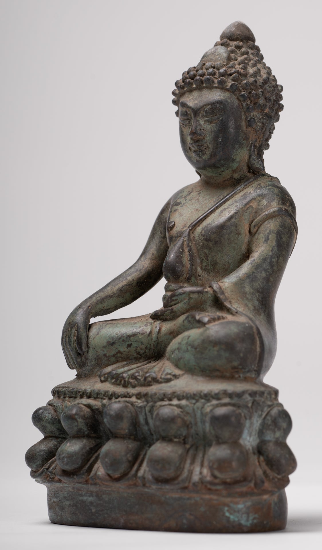 Buddha Statue - Antique Chinese Style Seated Bronze Enlightenment Buddha - 16cm/6"