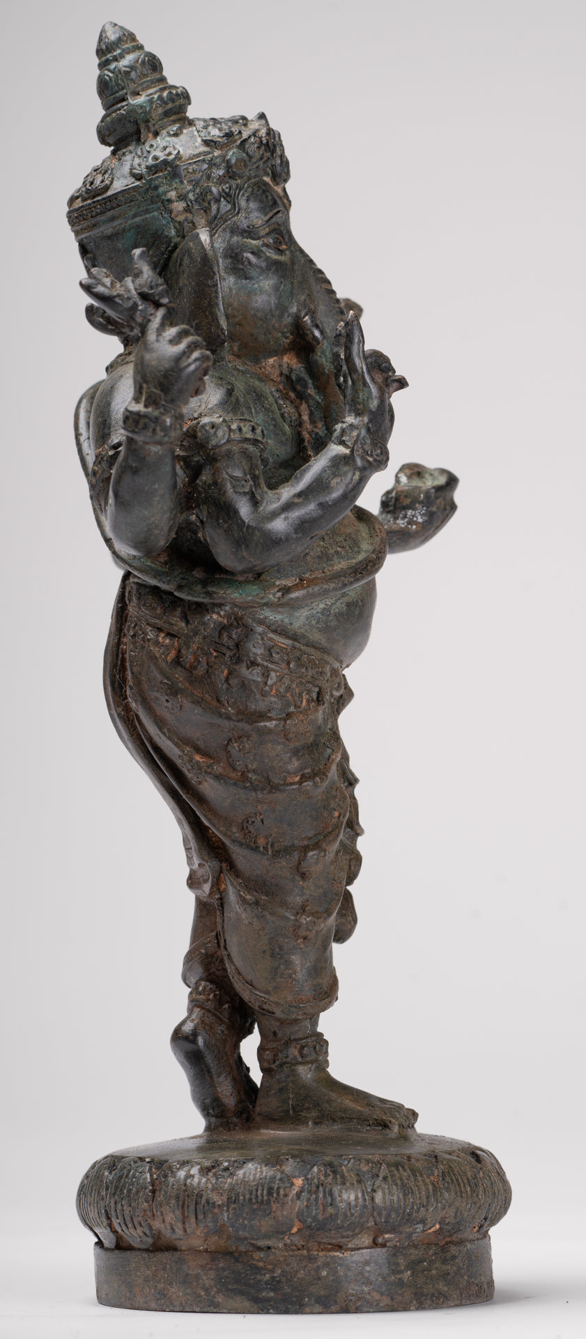 Ganesha Statue - Antique Thai Style Bronze Standing 4-Arm Ganesha Statue - 26cm/10"