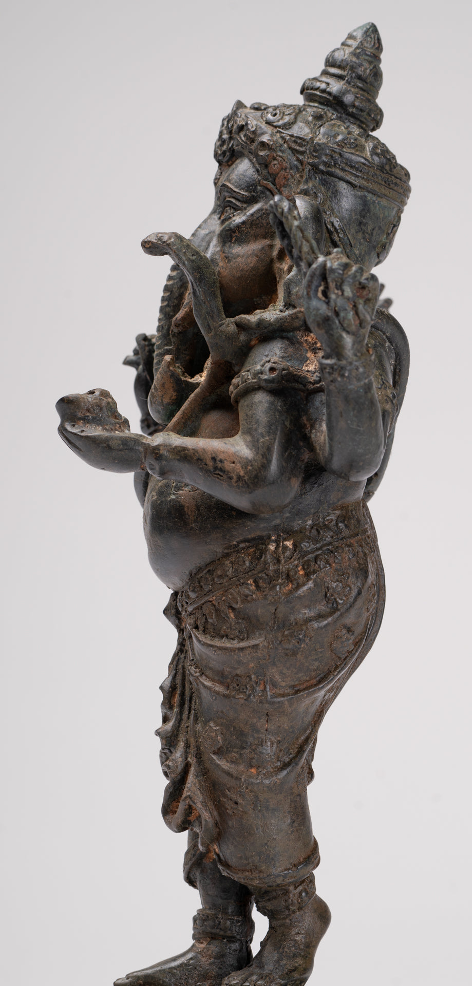 Ganesha Statue - Antique Thai Style Bronze Standing 4-Arm Ganesha Statue - 26cm/10"