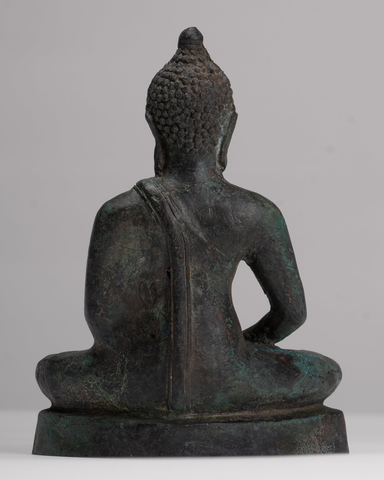 Buddha Sculpture - Antique Thai Style Bronze Seated Chiang Saen Meditation Buddha Statue - 15cm/6"
