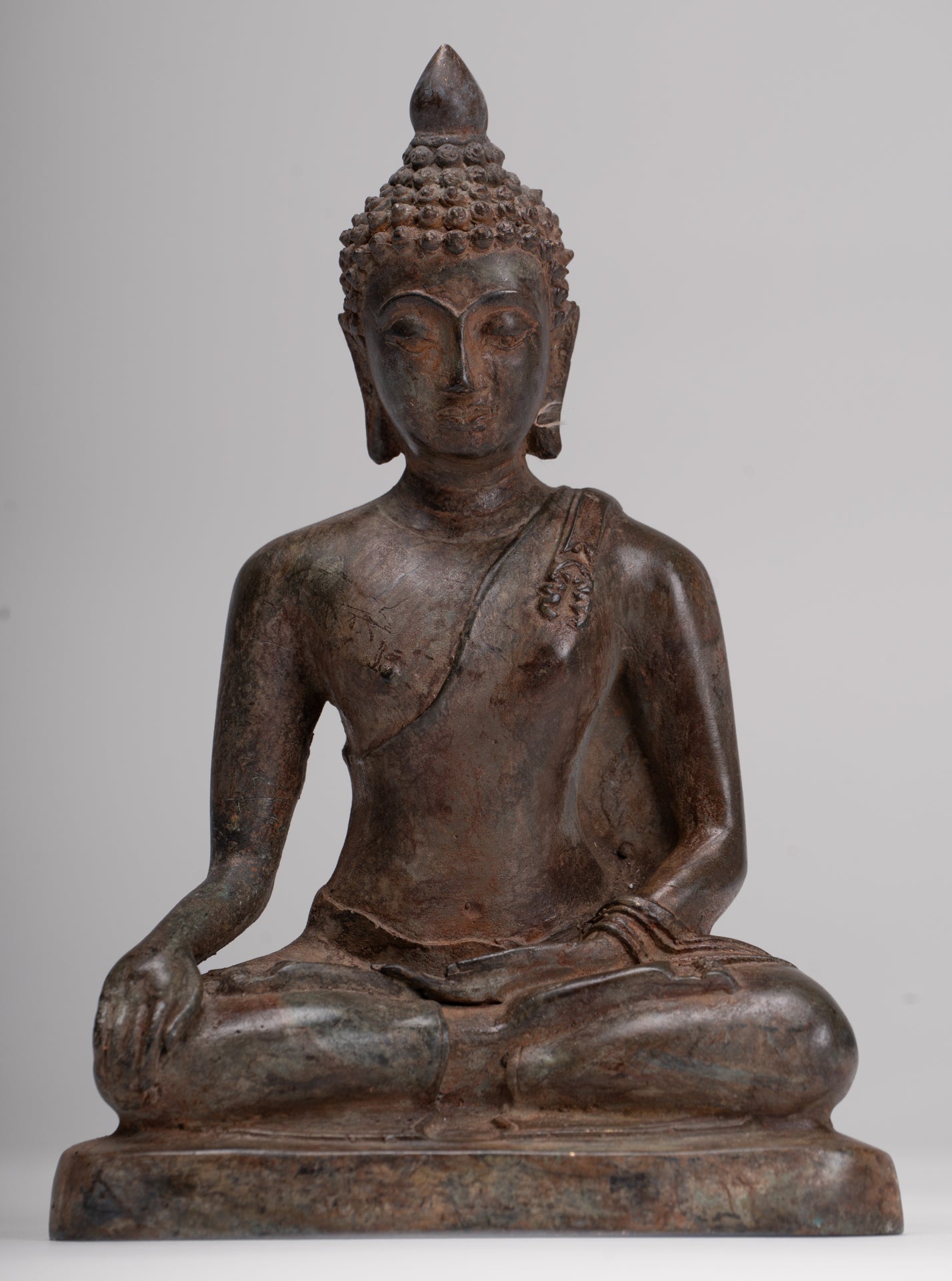 Buddha Statue - Antique Thai Style Bronze Chiang Saen Enlightenment Buddha Statue - 18cm/7"