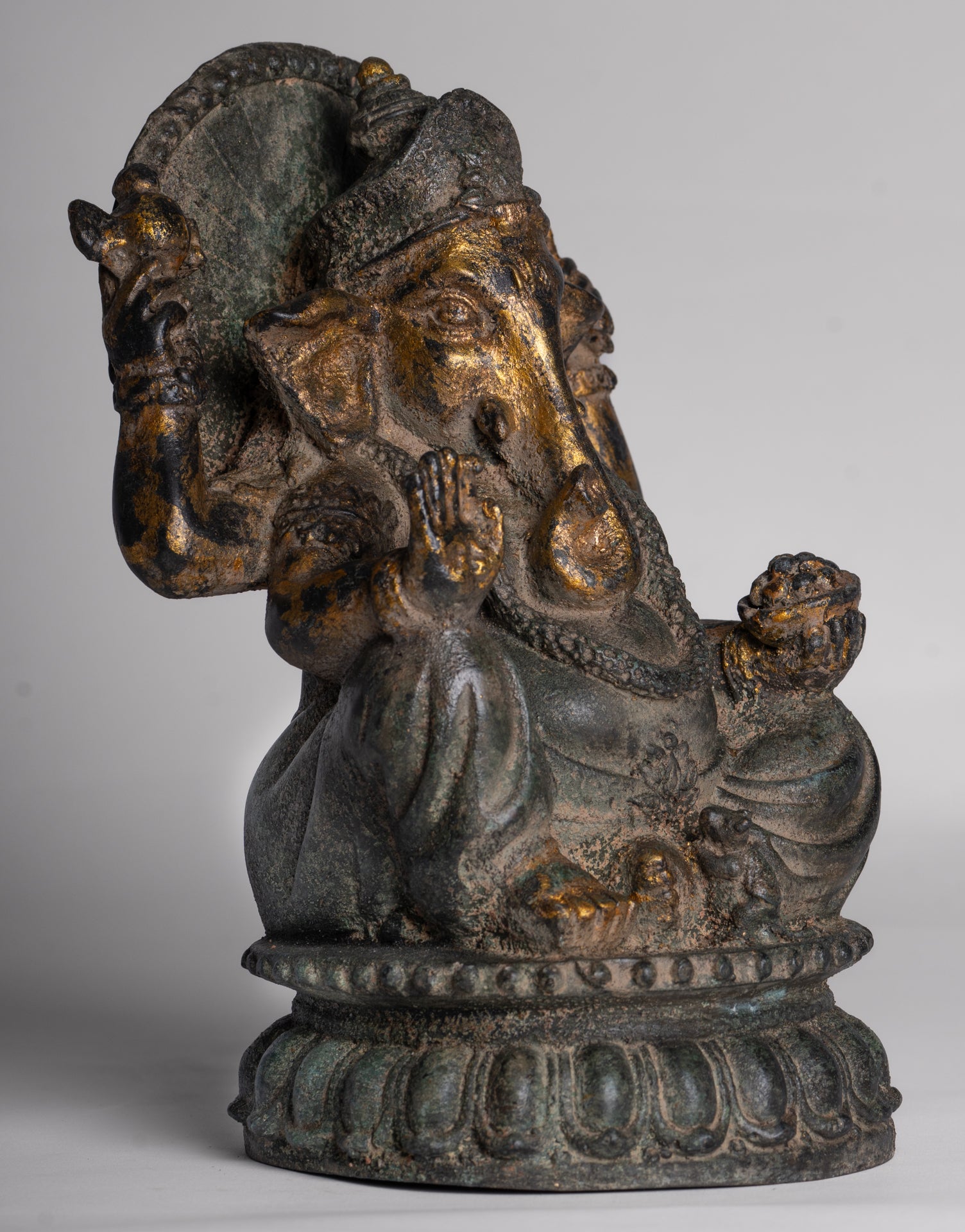 Ganesh - Antique Thai Style Bronze Seated Ganesha - 23cm/9"