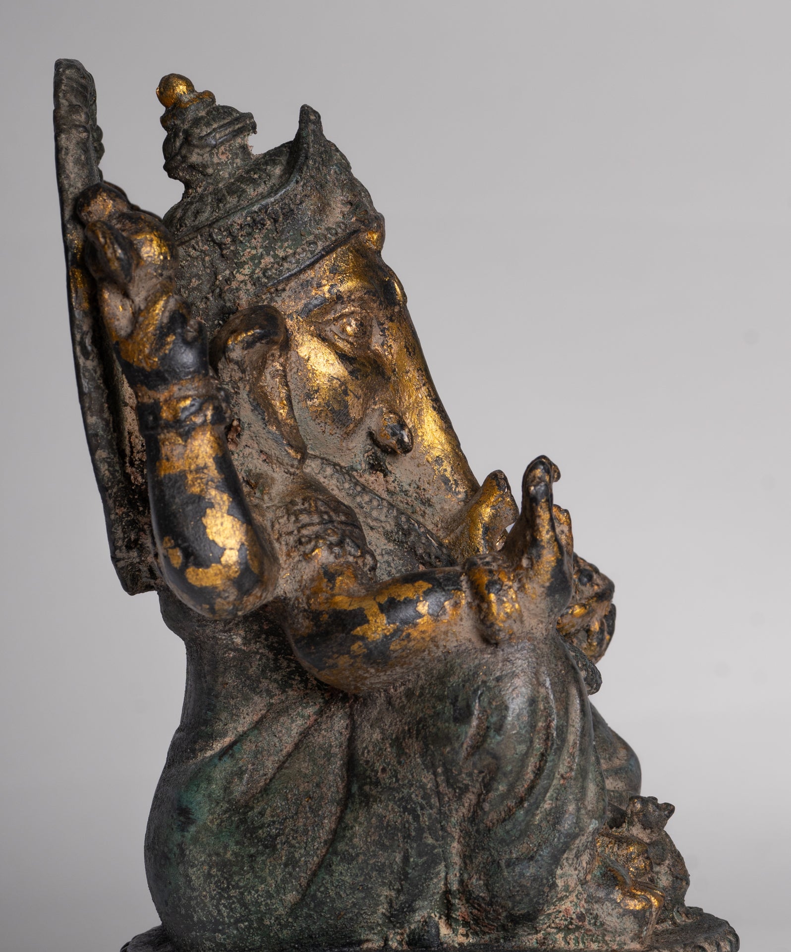 Ganesh - Antique Thai Style Bronze Seated Ganesha - 23cm/9"