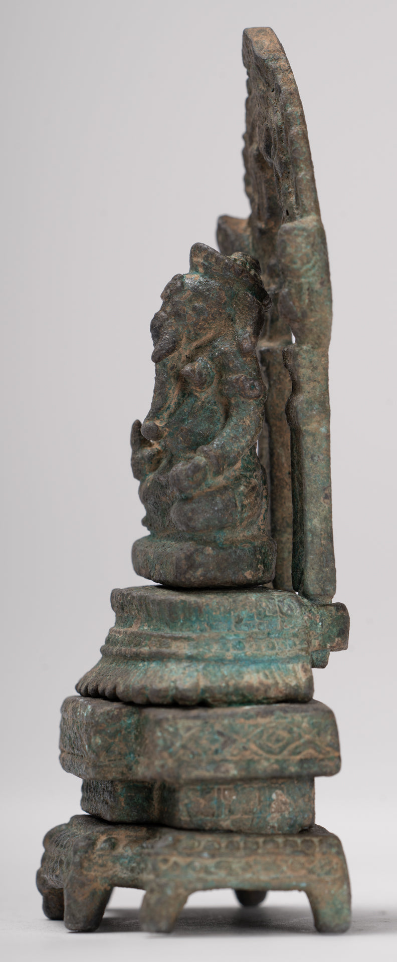 Ganesha Statue - Antique Thai Style Enthroned Bronze Seated Ganesha Statue - 11.5cm/5"