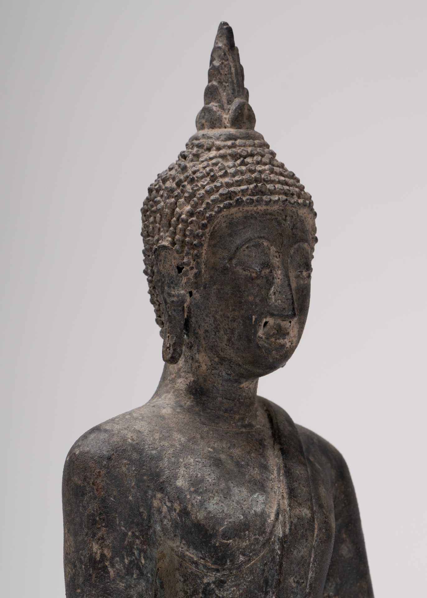 Buddha Statue - Antique U Thong Style Bronze Enlightenment Buddha Statue - 23.5cm/9"