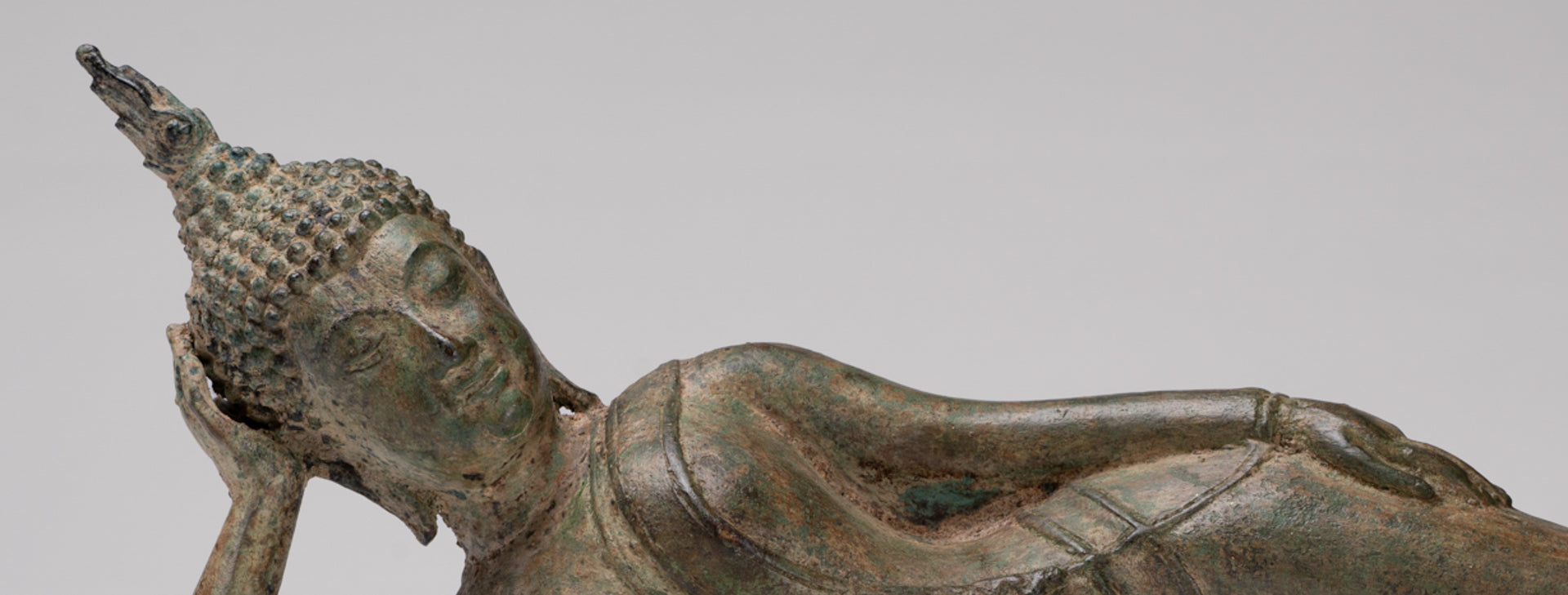 Buddha Statue - Antique Thai Style Bronze Sukhothai Reclining Nirvana Buddha Statue - 43cm/17"