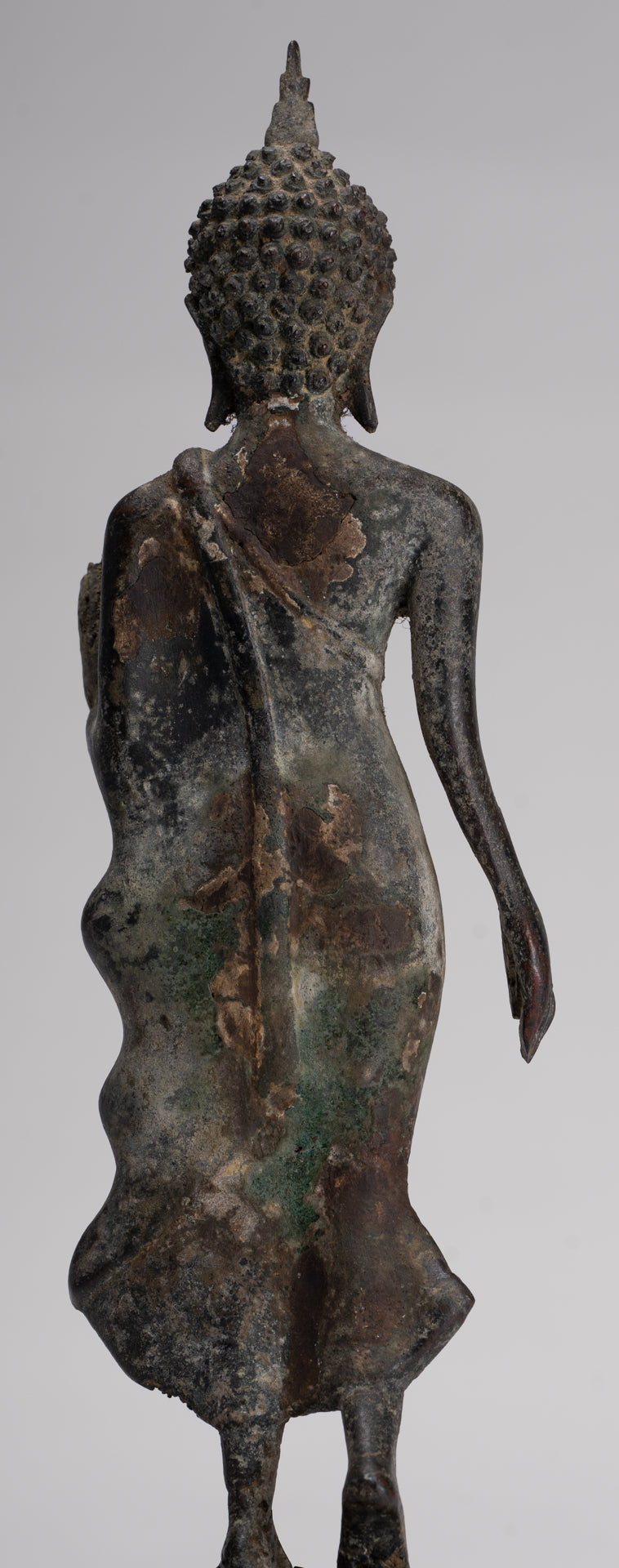Antique Sukhothai Style Standing Bronze Protection Walking Buddha Statue - 31cm/12"