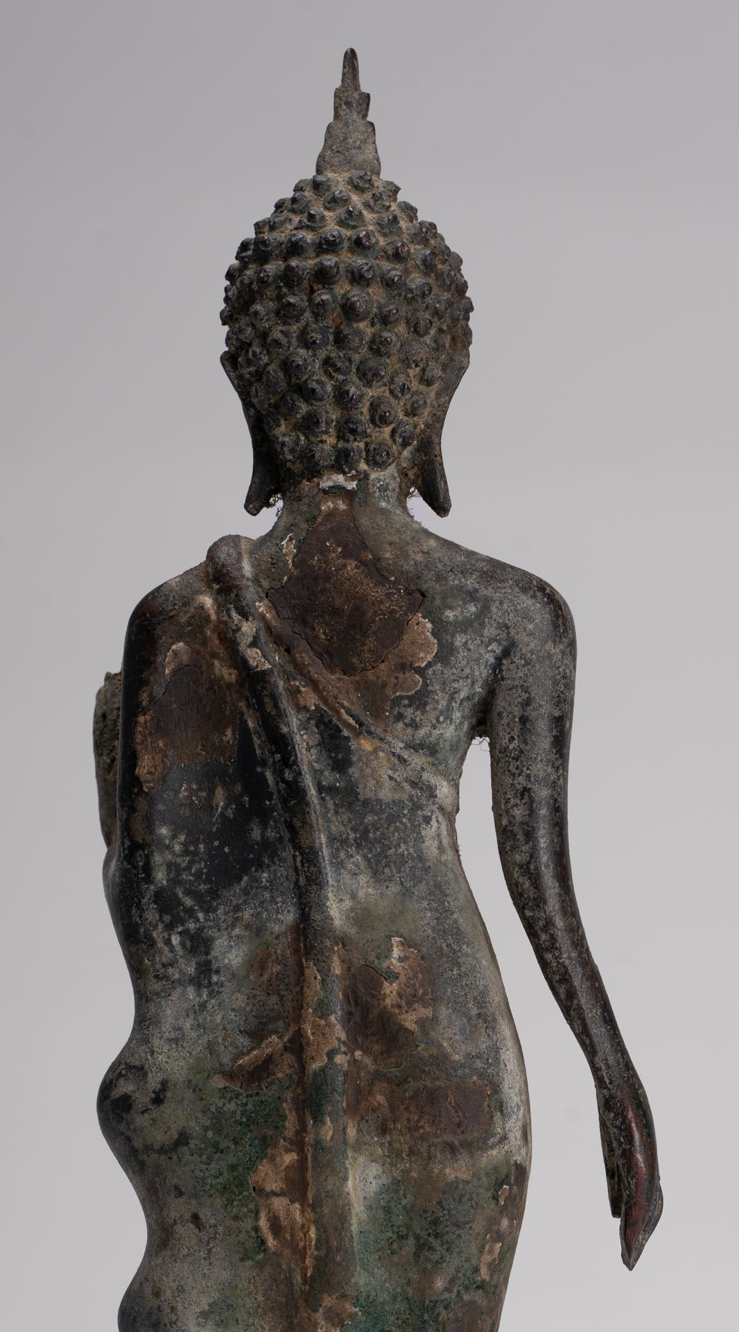 Antique Sukhothai Style Standing Bronze Protection Walking Buddha Statue - 31cm/12"