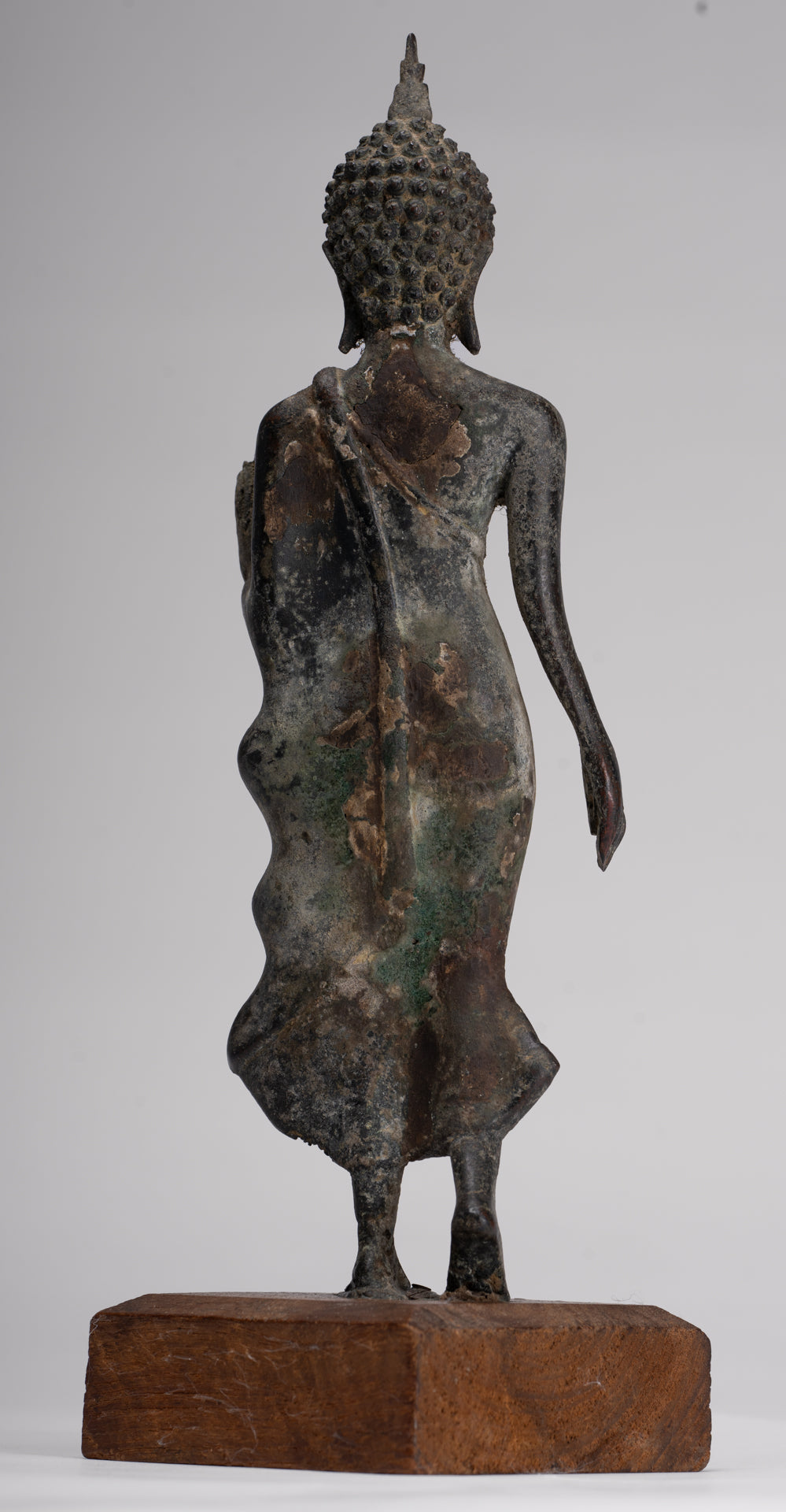 Antique Sukhothai Style Standing Bronze Protection Walking Buddha Statue - 31cm/12"