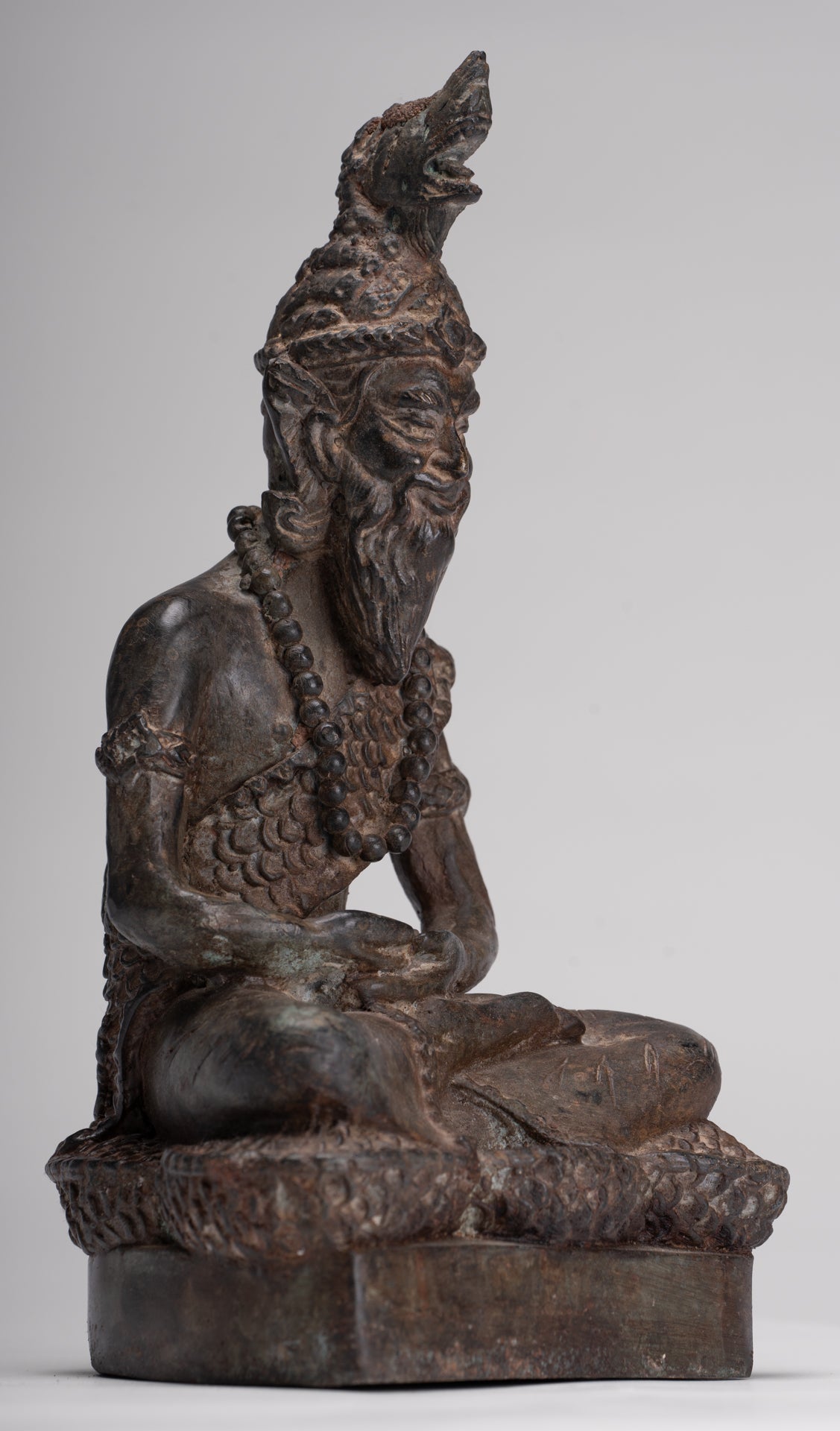 Rishi Statue - Antique Thai Style Seated Bronze Rishi or Wise Man - 25cm/10"