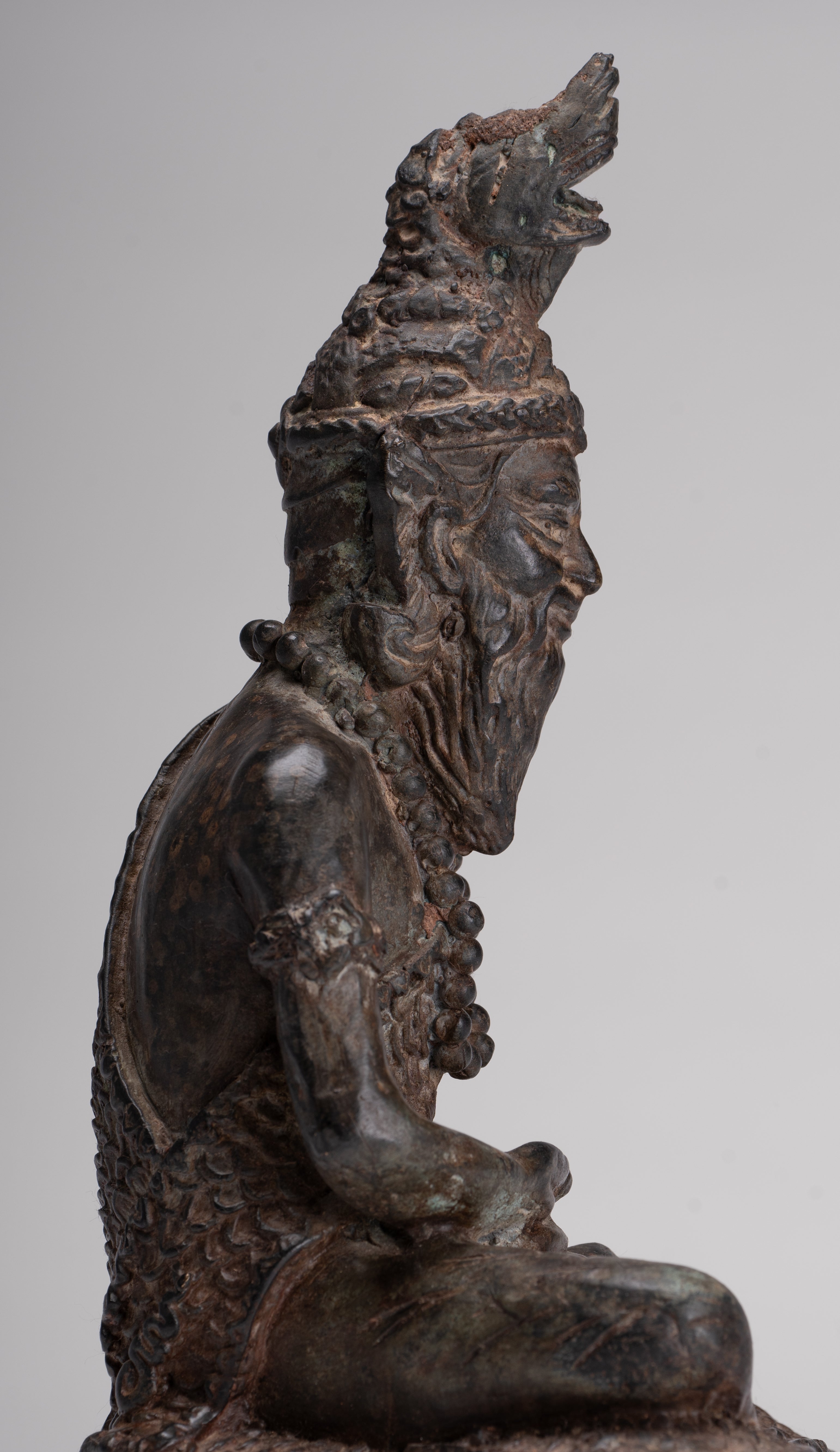 Rishi Statue - Antique Thai Style Seated Bronze Rishi or Wise Man - 25cm/10"