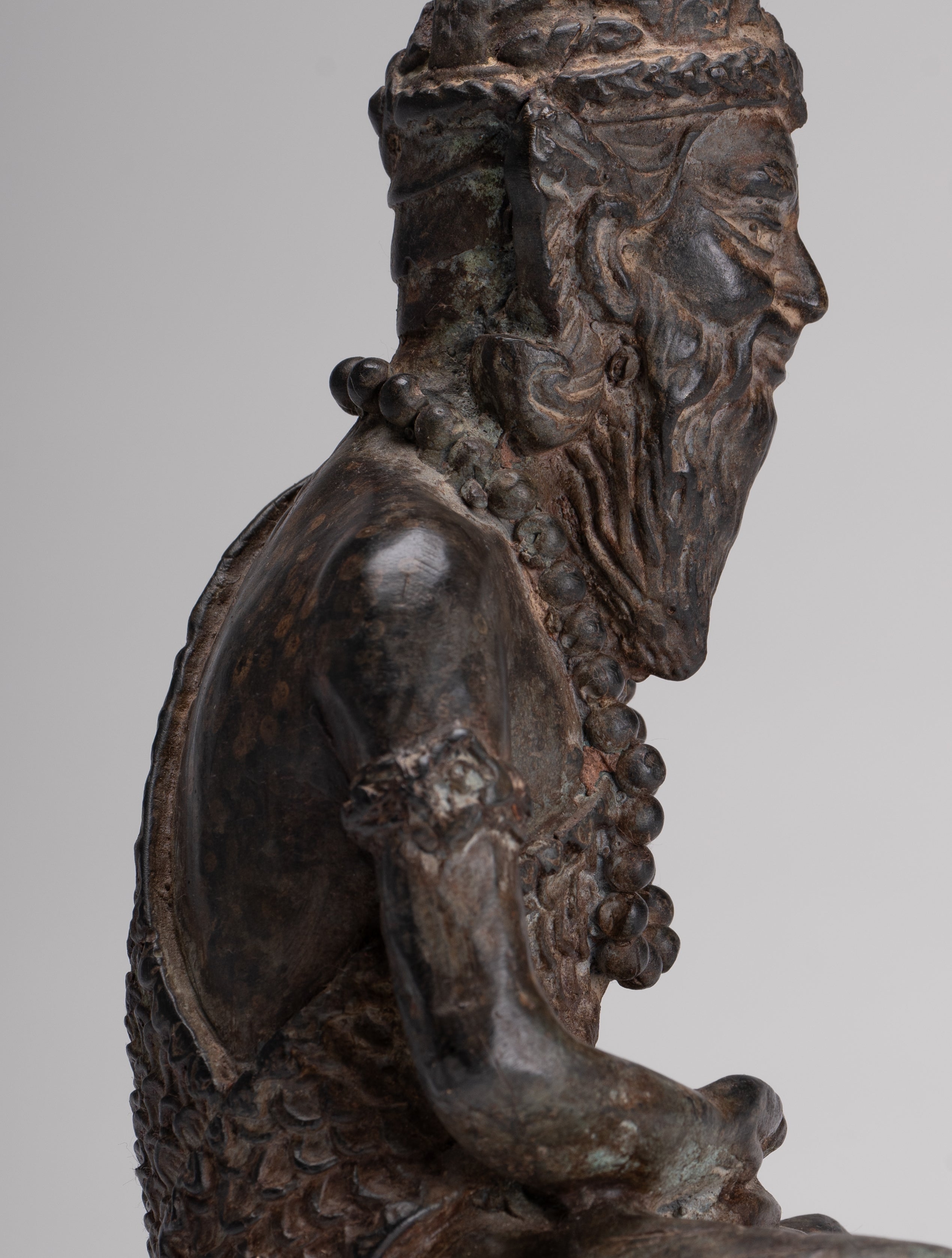 Rishi Statue - Antique Thai Style Seated Bronze Rishi or Wise Man - 25cm/10"