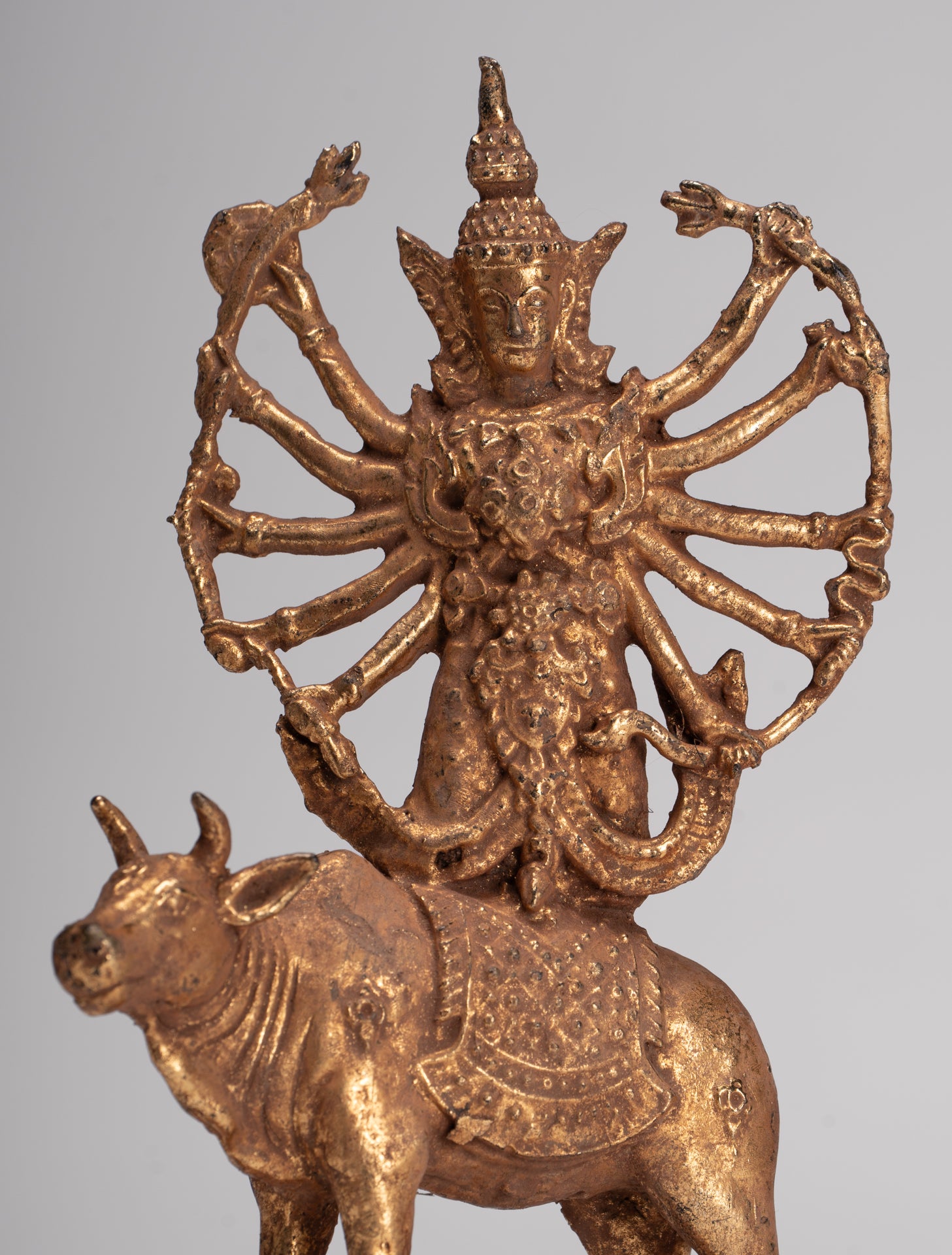 Shiva and Nandi - Antique Thai Style Rattanakosin Shiva and Nandi Statue - 19.5cm/8"