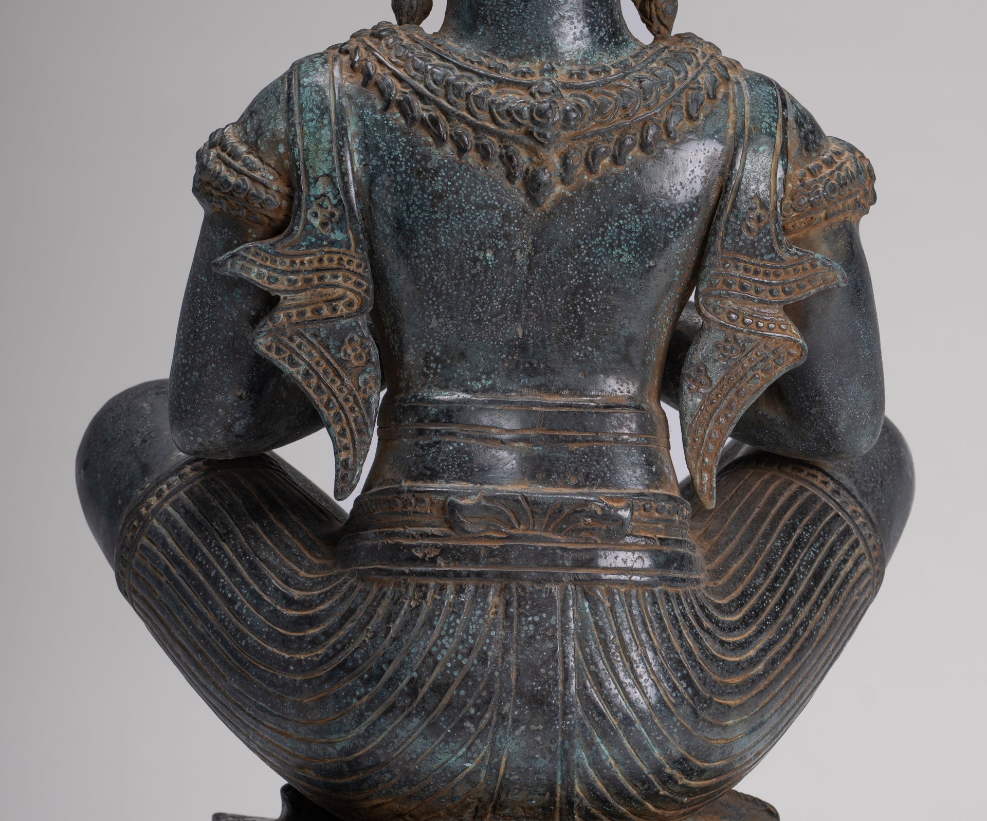 Rishi Statue - Antique Khmer Style Seated Bronze Rishi or Wise Man - 42cm/17"