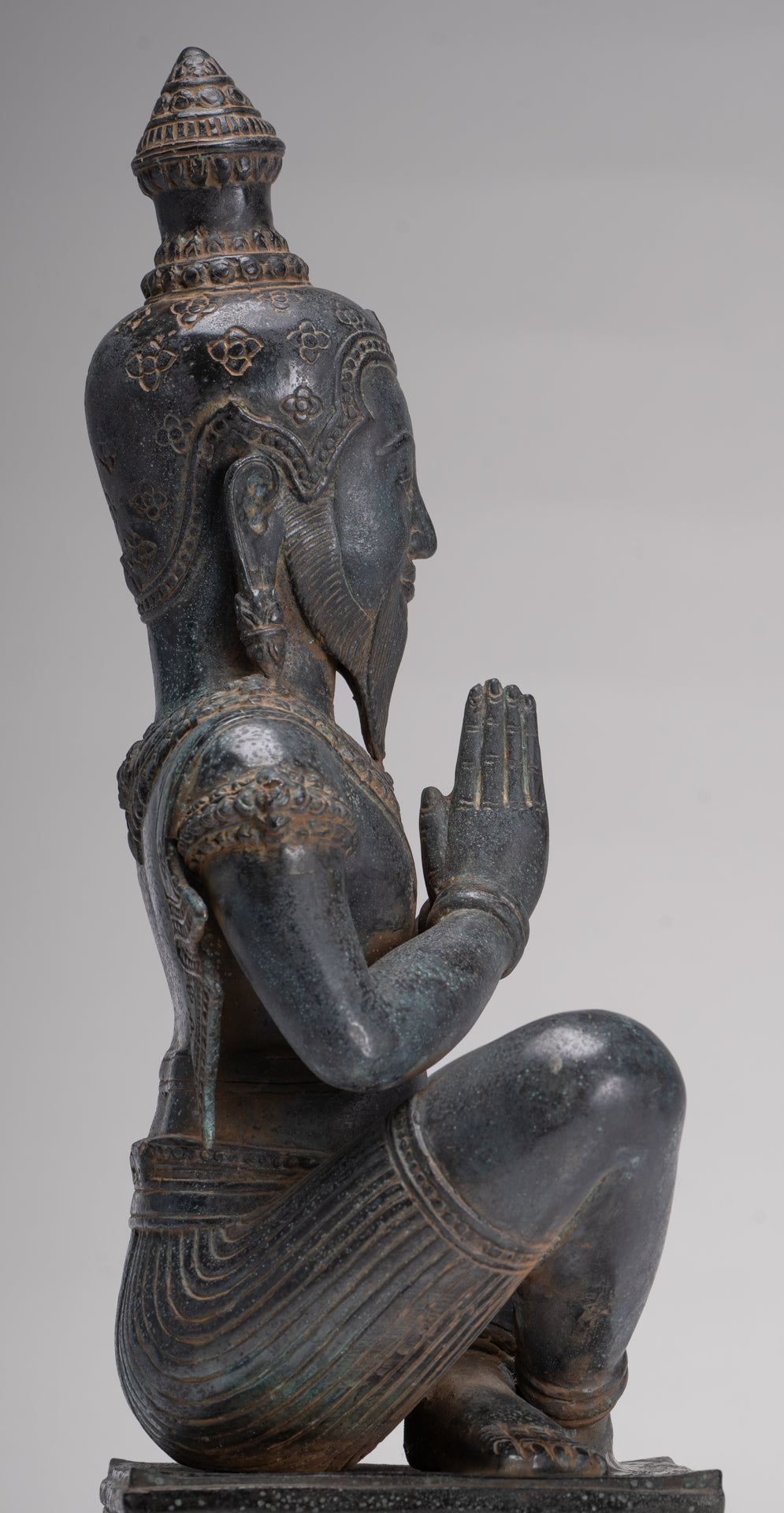 Rishi Statue - Antique Khmer Style Seated Bronze Rishi or Wise Man - 42cm/17"