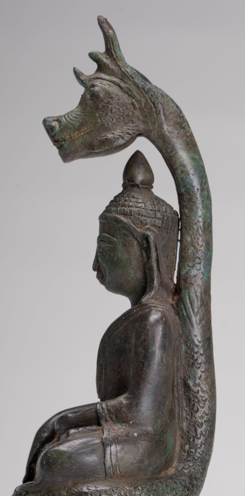 Buddha Statue - Antique Laos Style Bronze Enlightenment Naga Buddha Statue - 34cm/14"