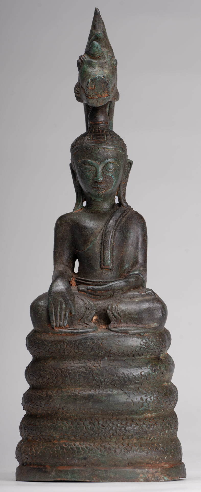 Buddha Statue - Antique Laos Style Bronze Enlightenment Naga Buddha Statue - 34cm/14"