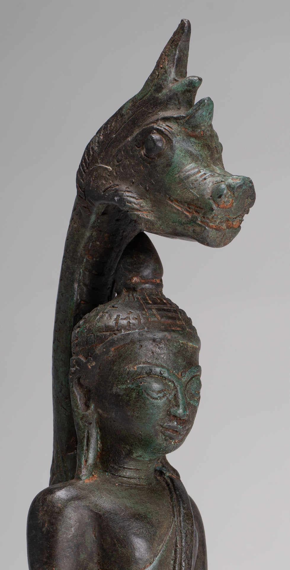 Buddha Statue - Antique Laos Style Bronze Enlightenment Naga Buddha Statue - 34cm/14"