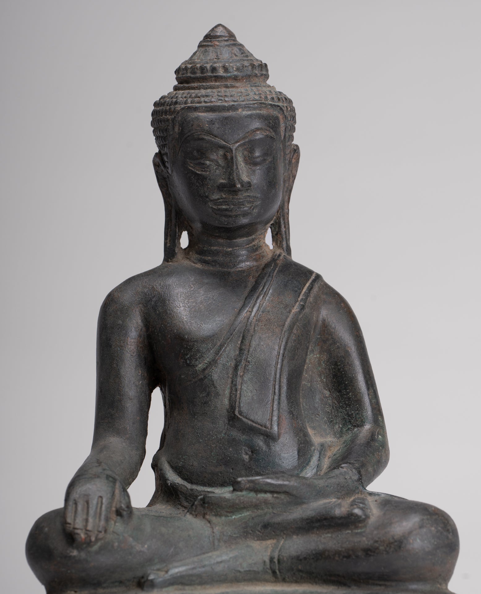 Buddha Statue - Antique Lopburi Style Seated Enlightenment Buddha Statue - 21cm/8"