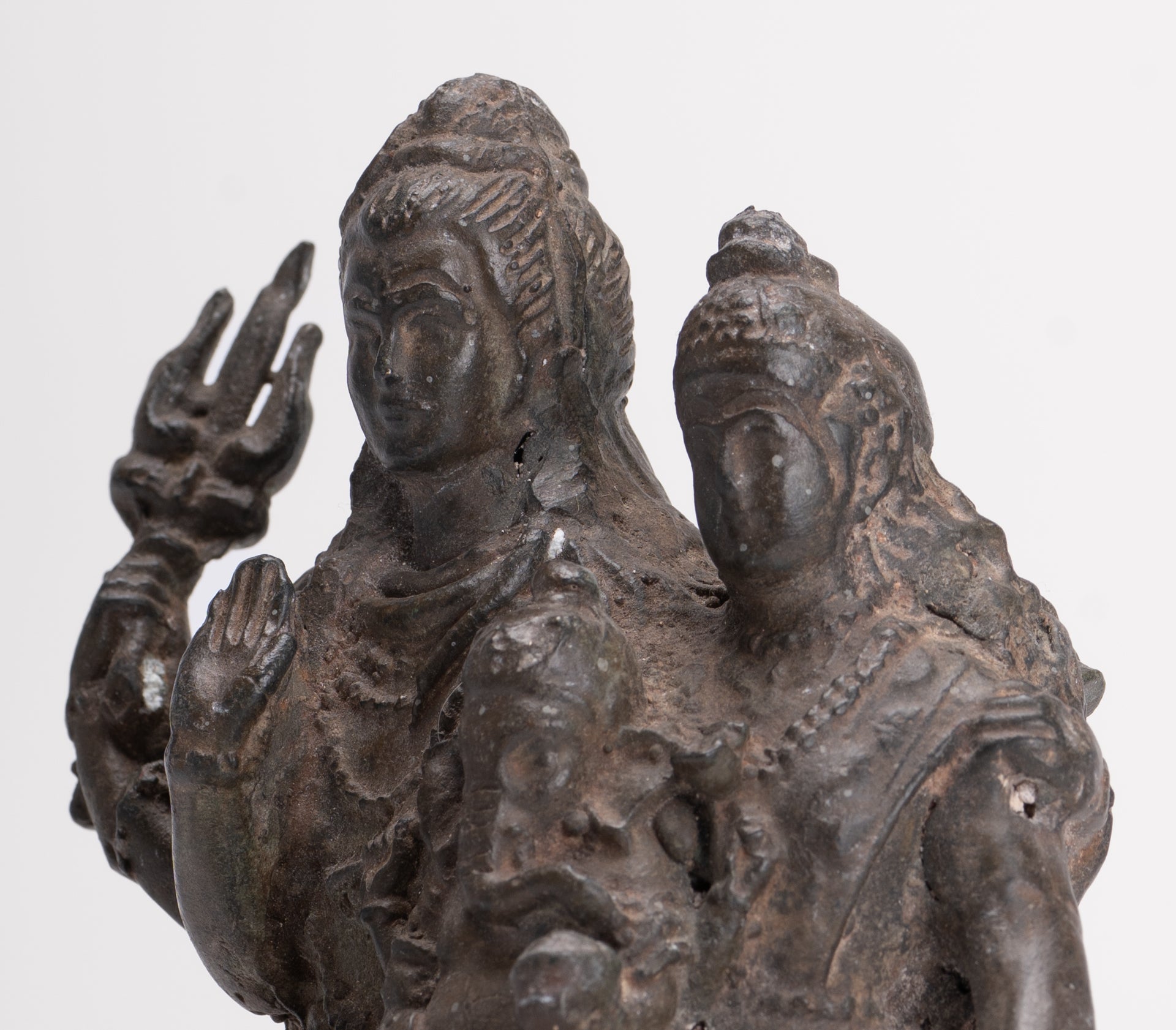 Shiva Statue - Antique Thai Style Bronze Shiva Parvati & Ganesha Statue - 15cm/6"