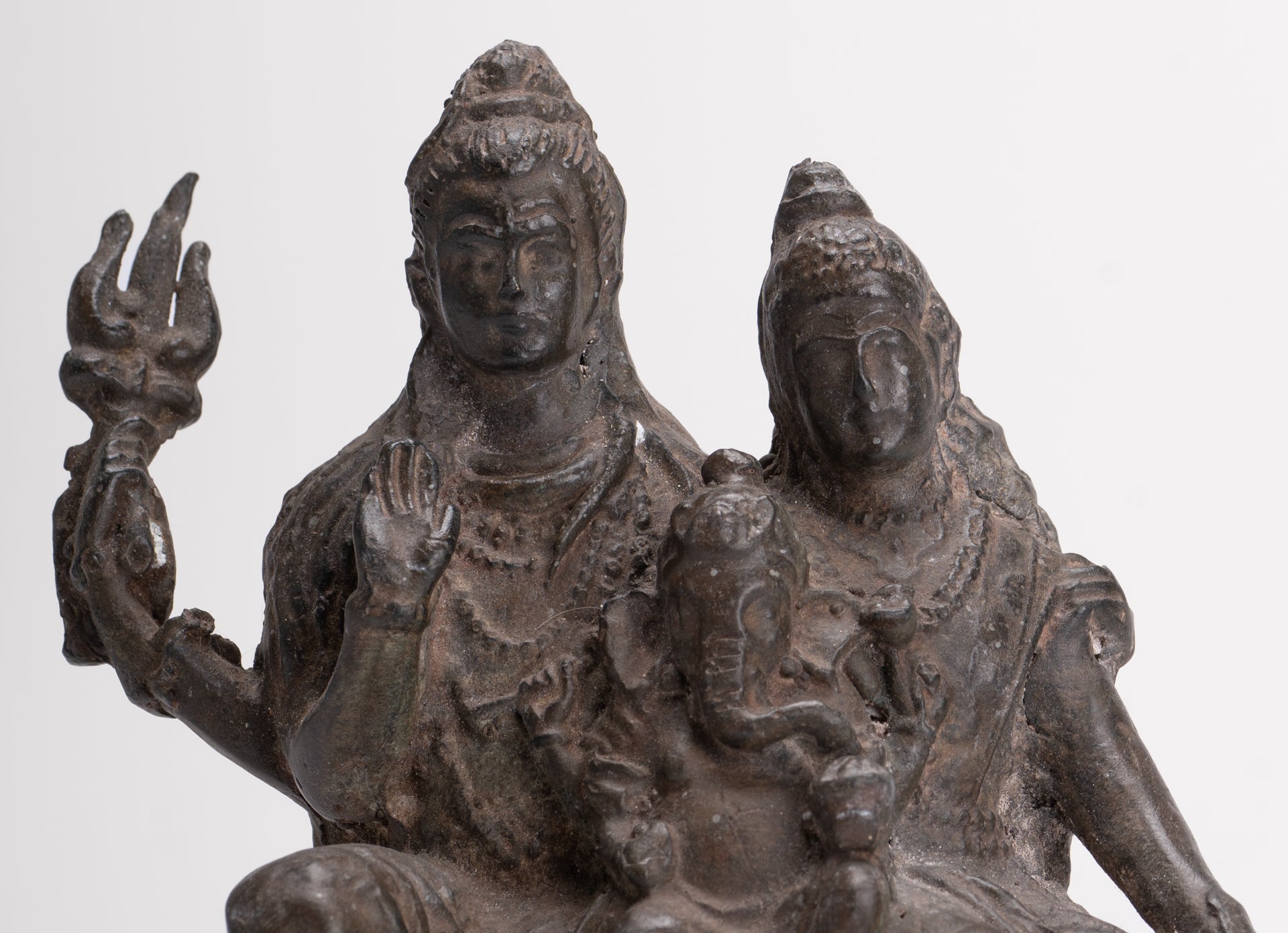Shiva Statue - Antique Thai Style Bronze Shiva Parvati & Ganesha Statue - 15cm/6"