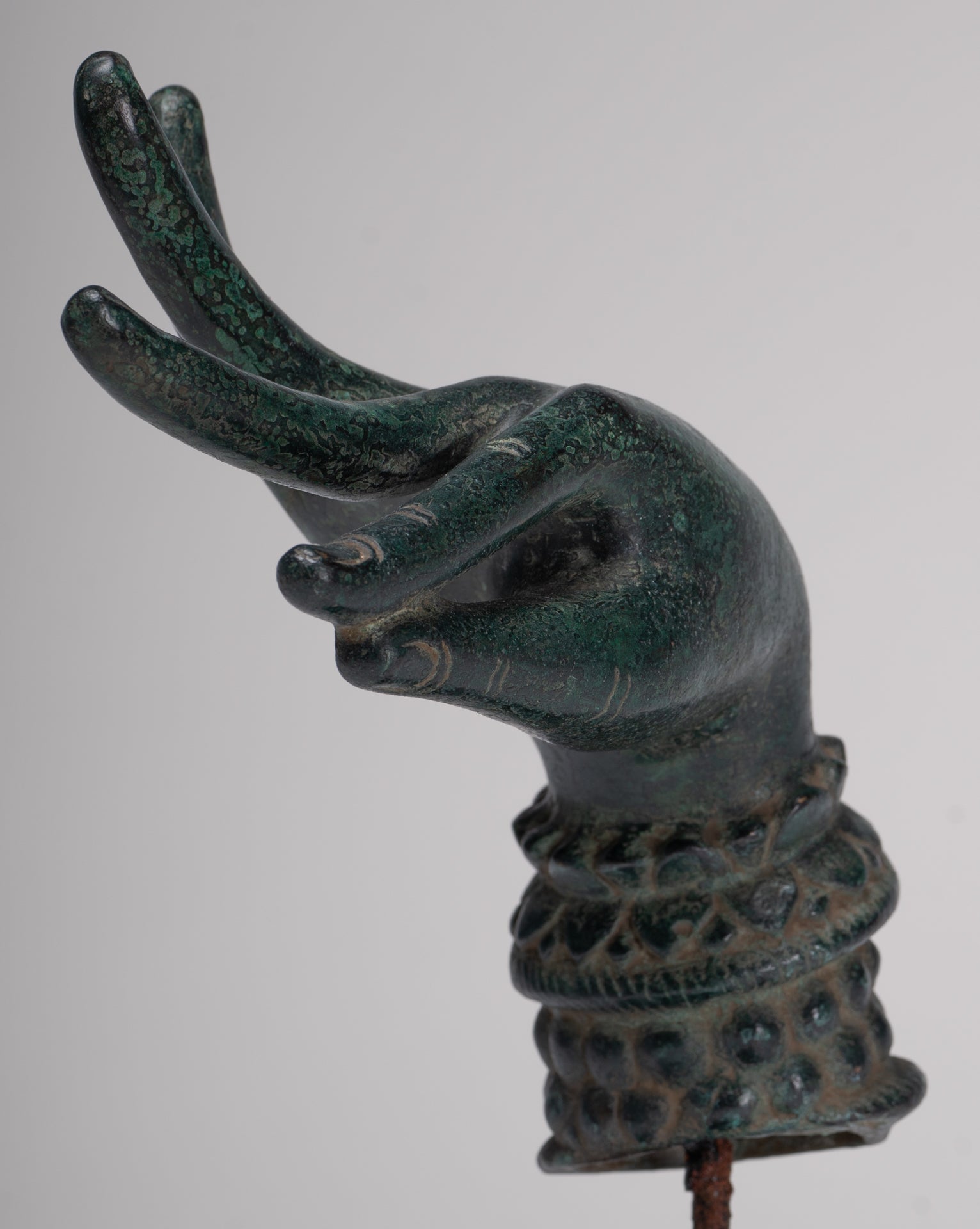 Mounted Antique Khmer Style Bronze Apsara Katakaamukha Hand - 24cm/10"