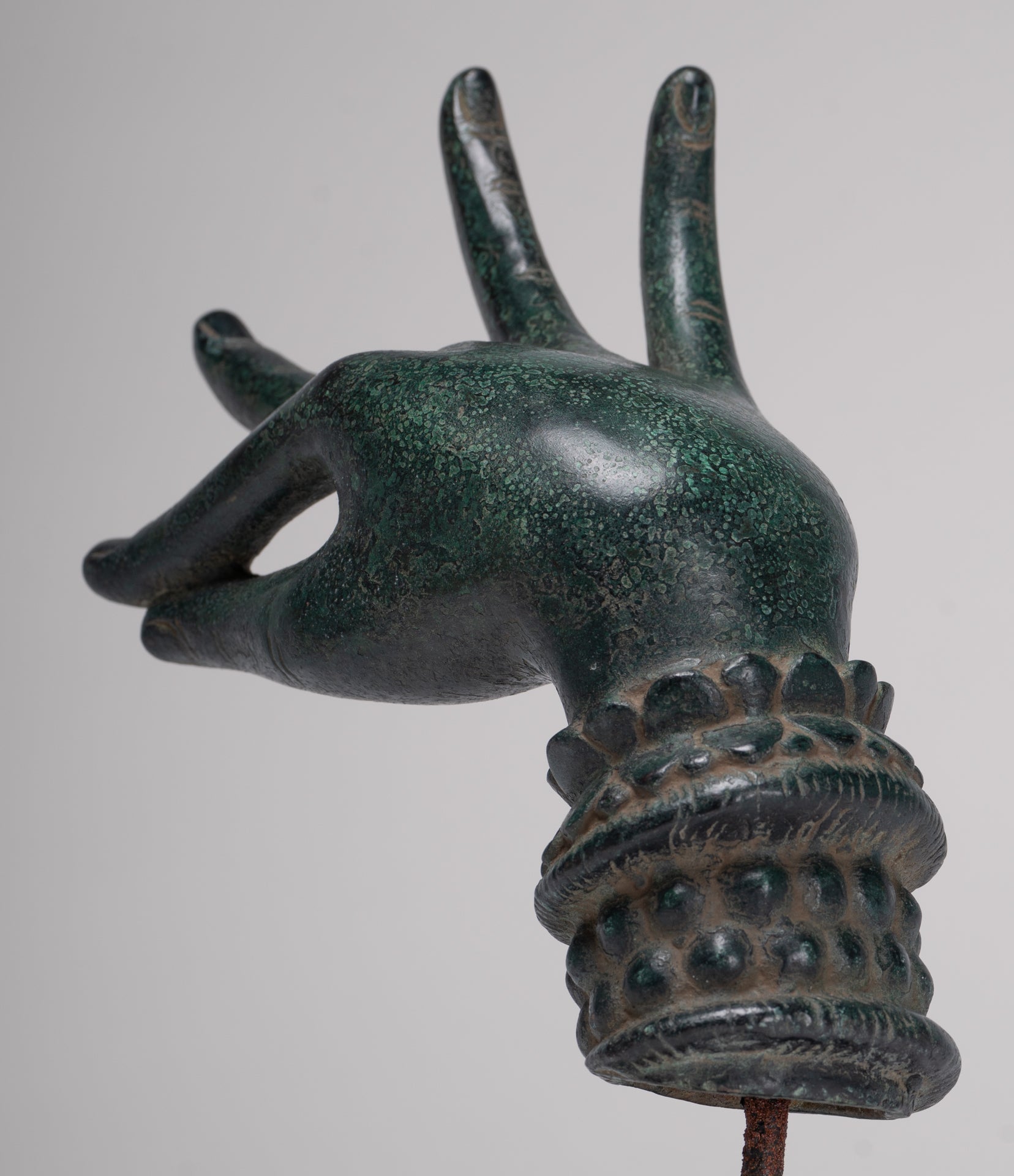 Mounted Antique Khmer Style Bronze Apsara Katakaamukha Hand - 24cm/10"