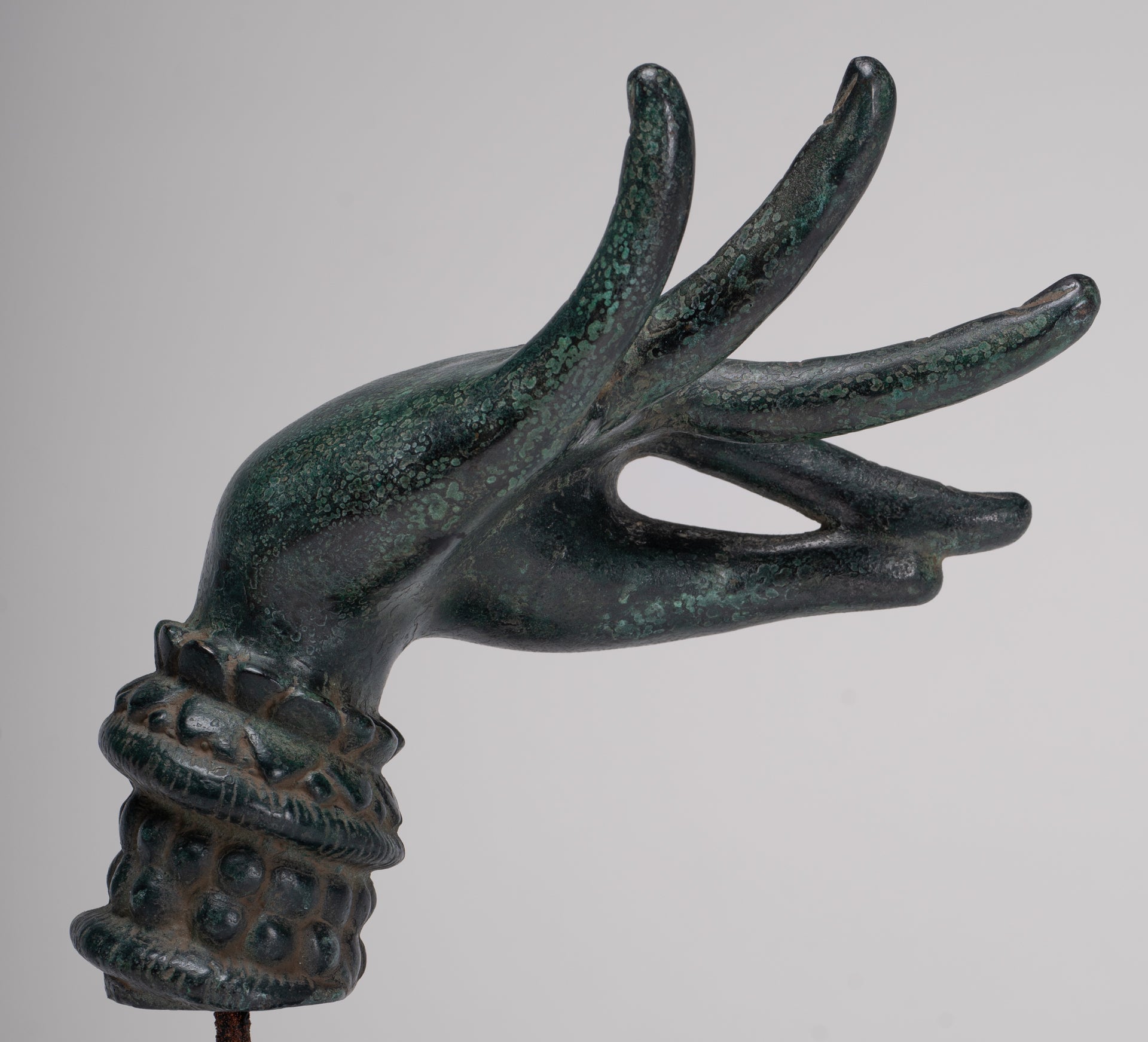 Mounted Antique Khmer Style Bronze Apsara Katakaamukha Hand - 24cm/10"